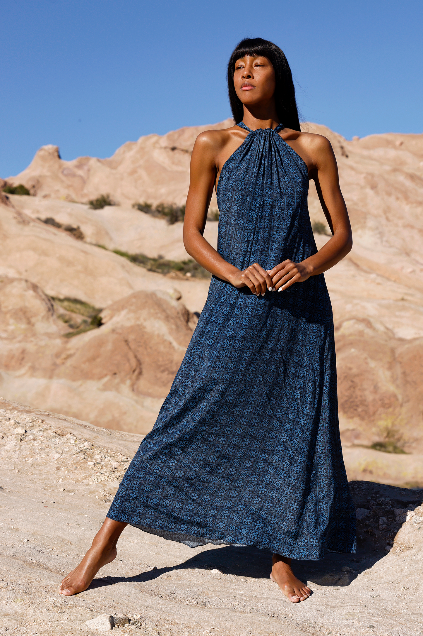 Hebe in Vintage Petal Print in Midnight Blue