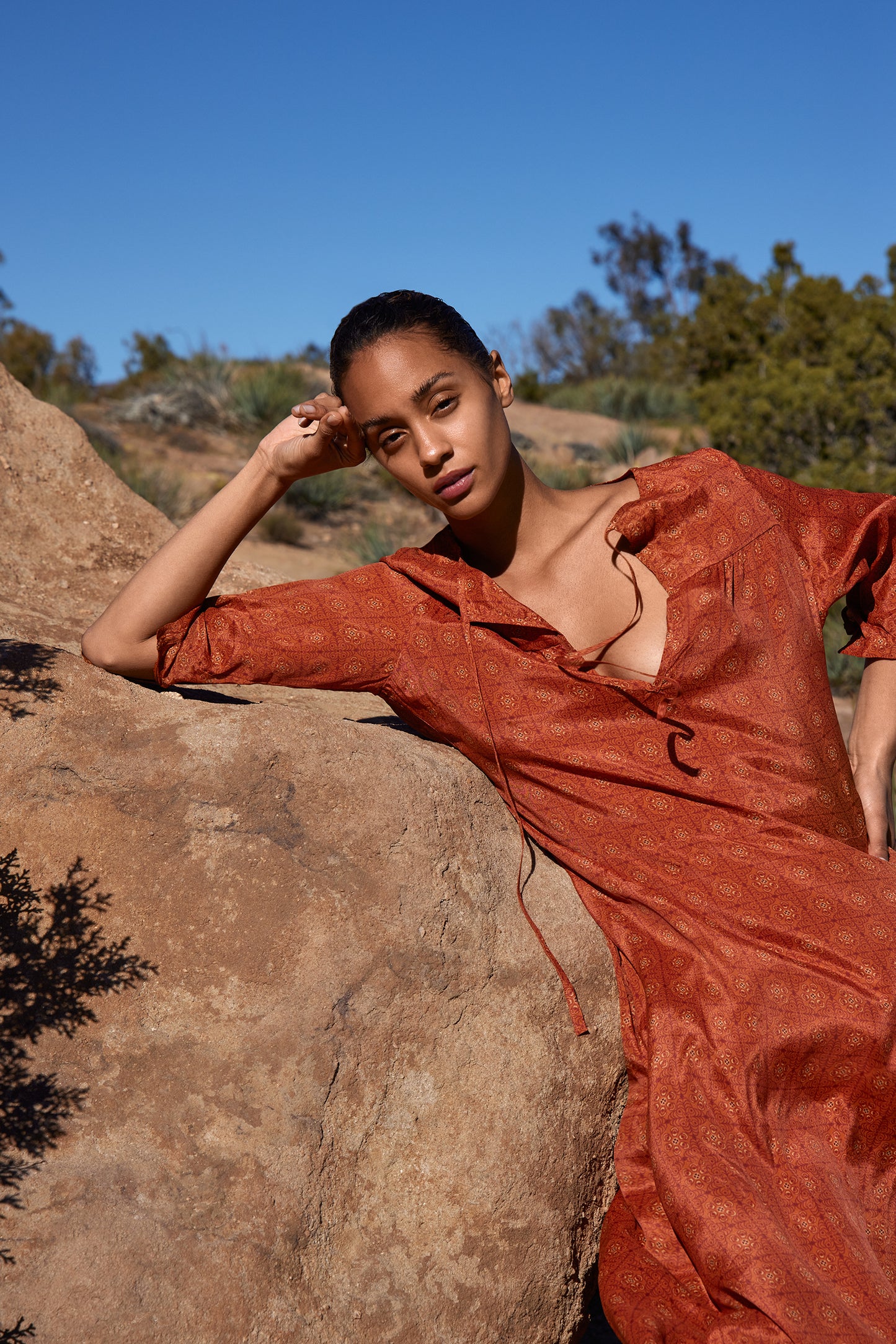 Maia in Vintage Petal Print in Burnt Sienna