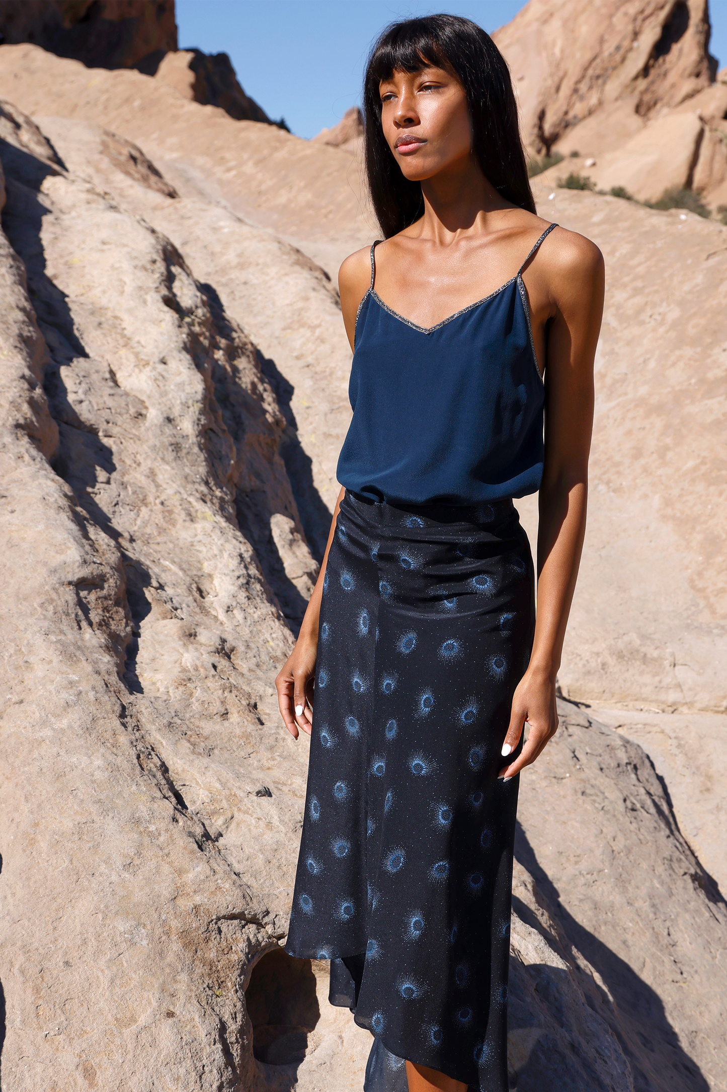 Rhodes in Medusa Print Silk in Midnight