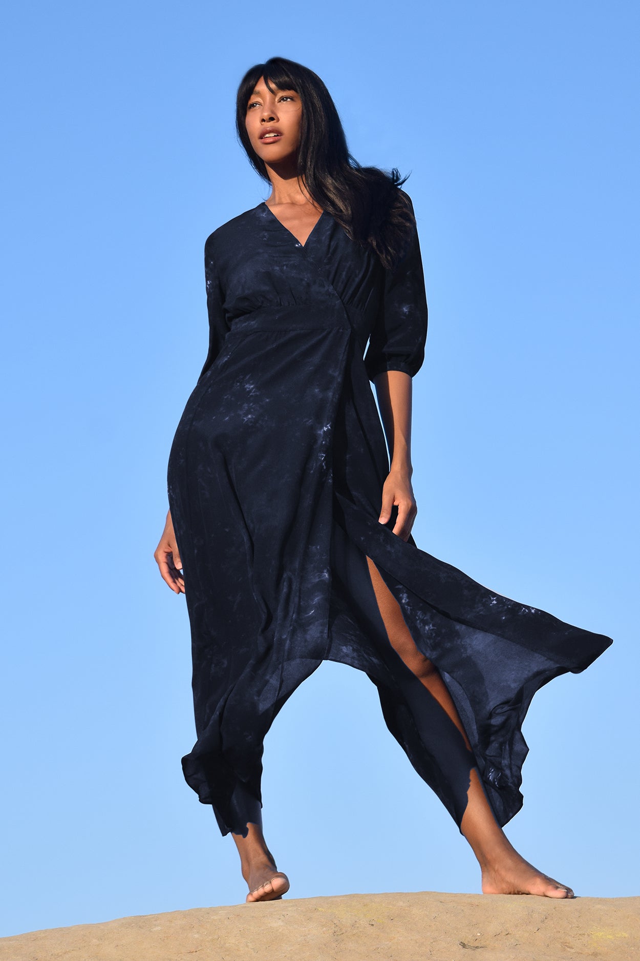 Athena in Tie-Dye Print Silk in Midnight