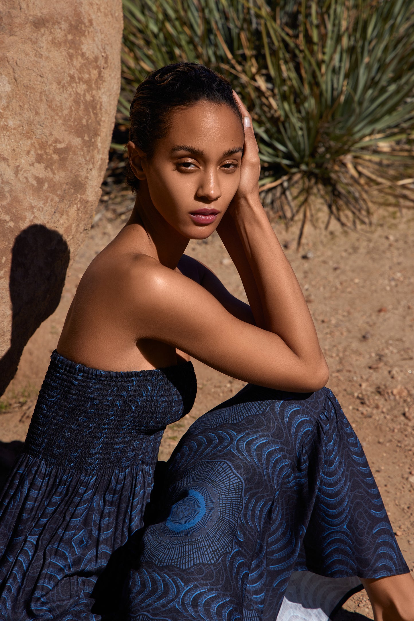 Gaia Dress in Midnight Blue African Peacock Print