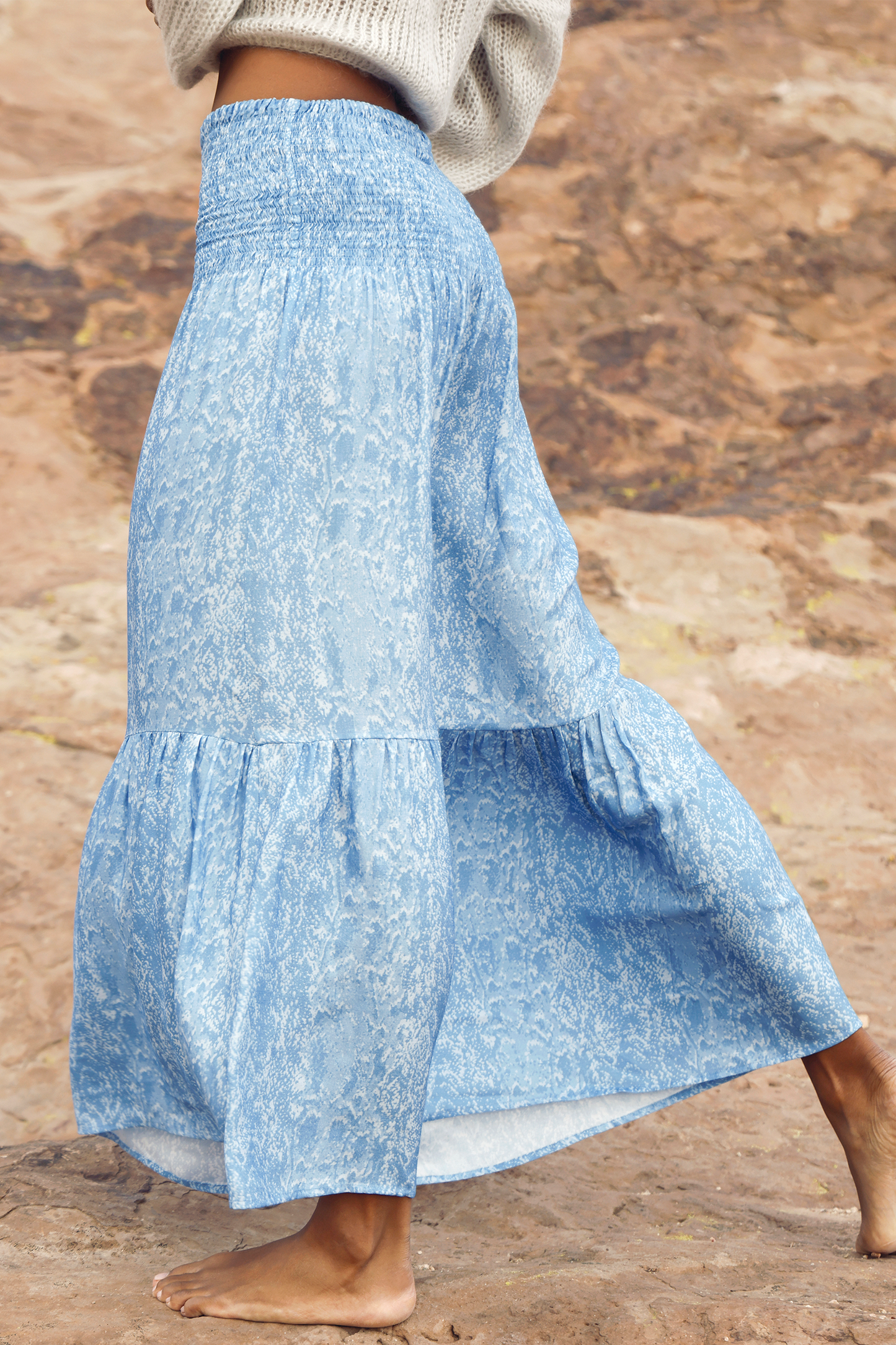 Gaia Skirt in Snake Print in Denim Blue