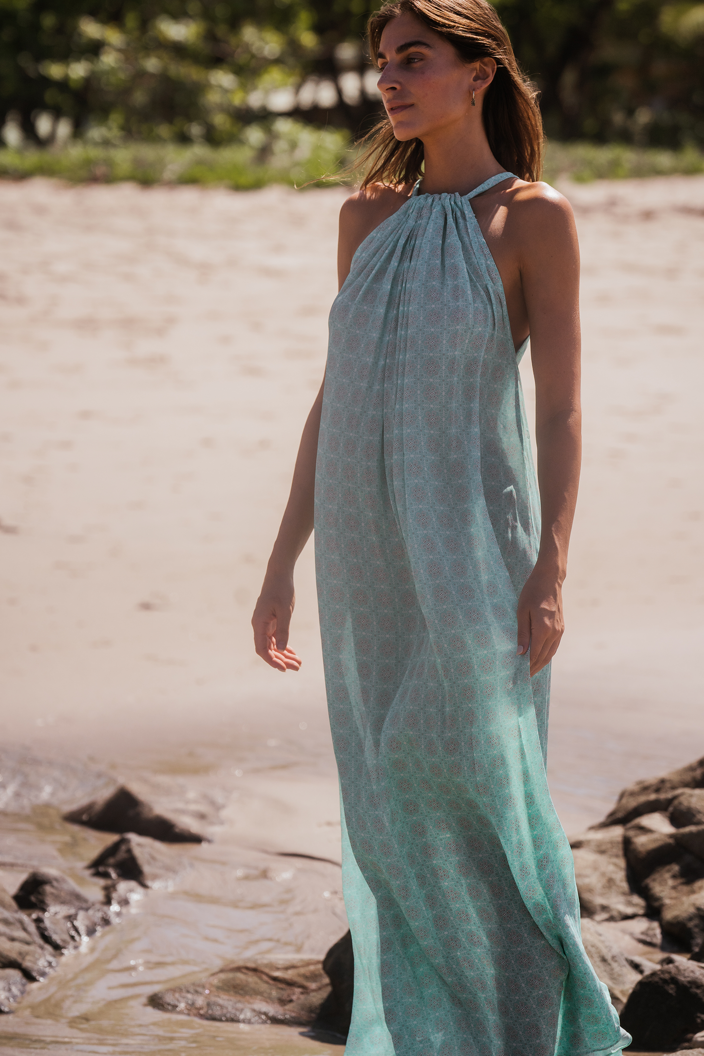 Hebe in Vintage Petal Print in Aqua Viva