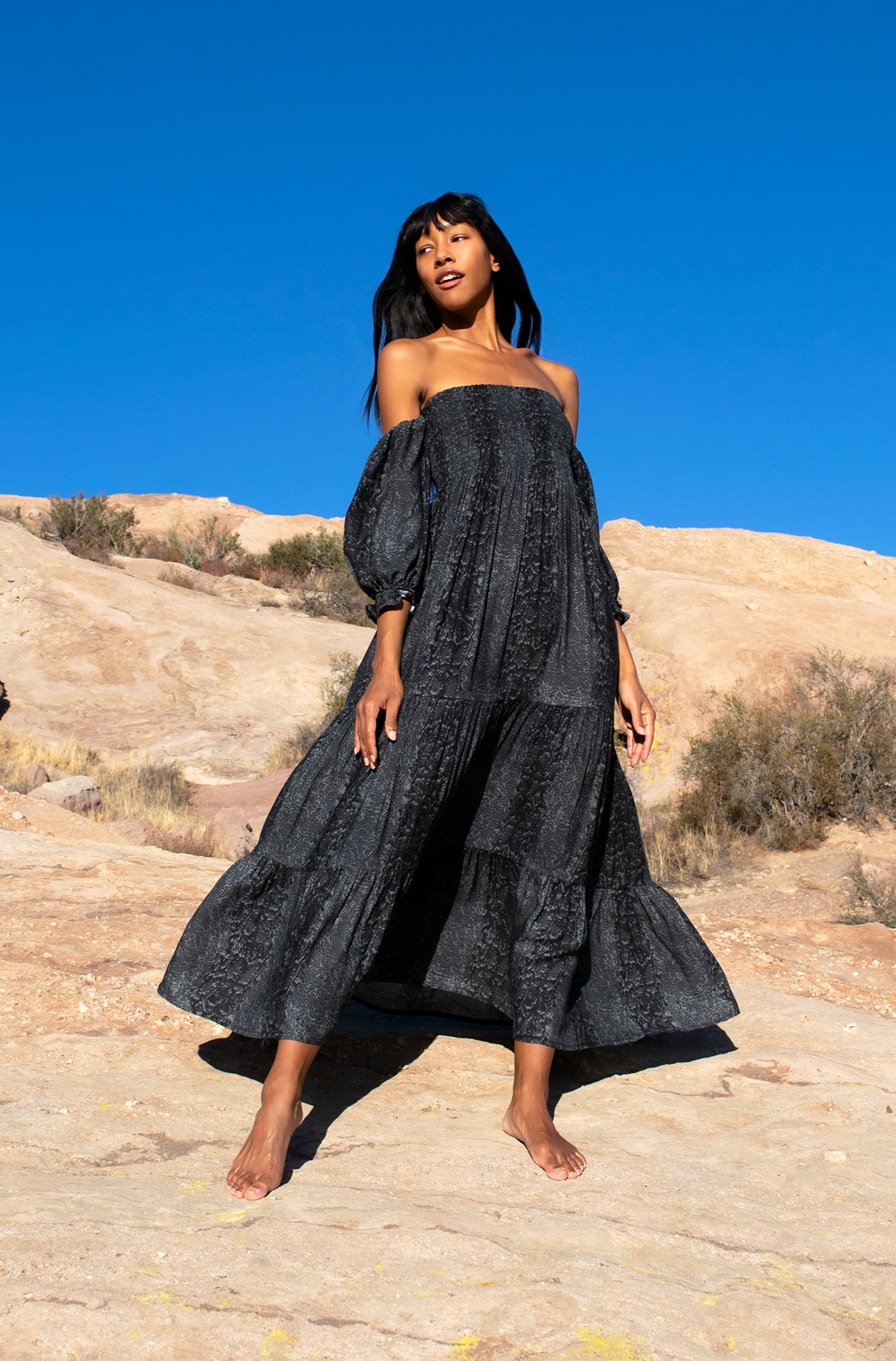 Off shoulder snake print dress on sale