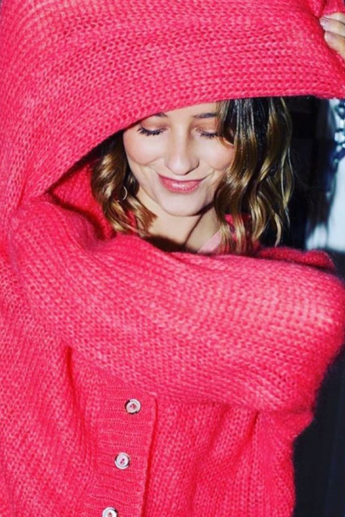 Cropped Cardigan in Hot Pink