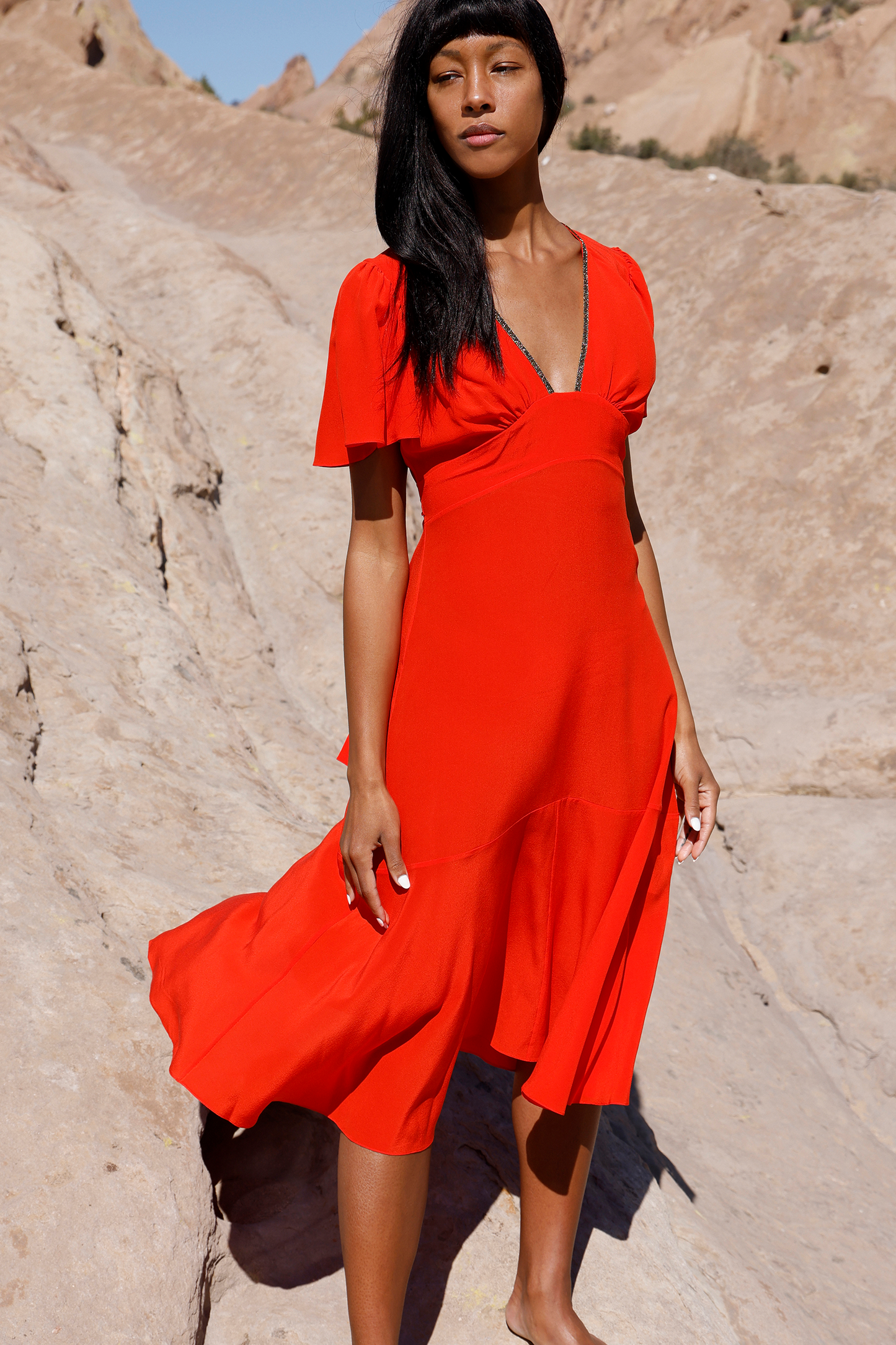 Iris in Block Silk in Fire Red