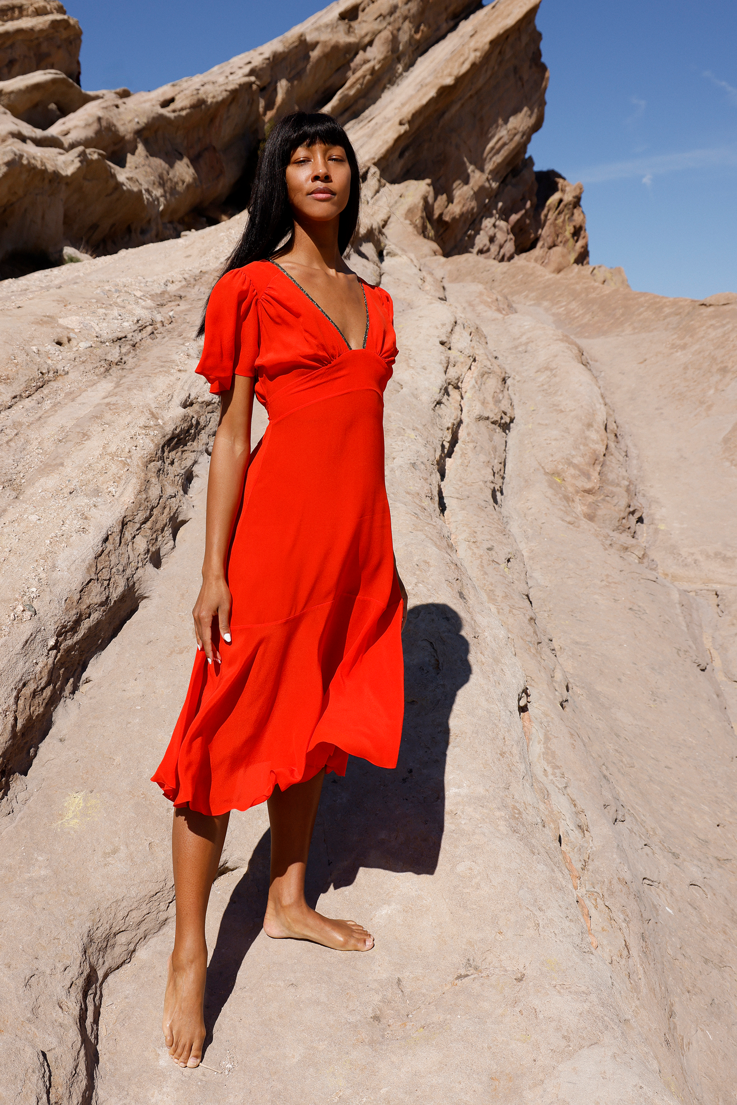 Iris in Block Silk in Fire Red