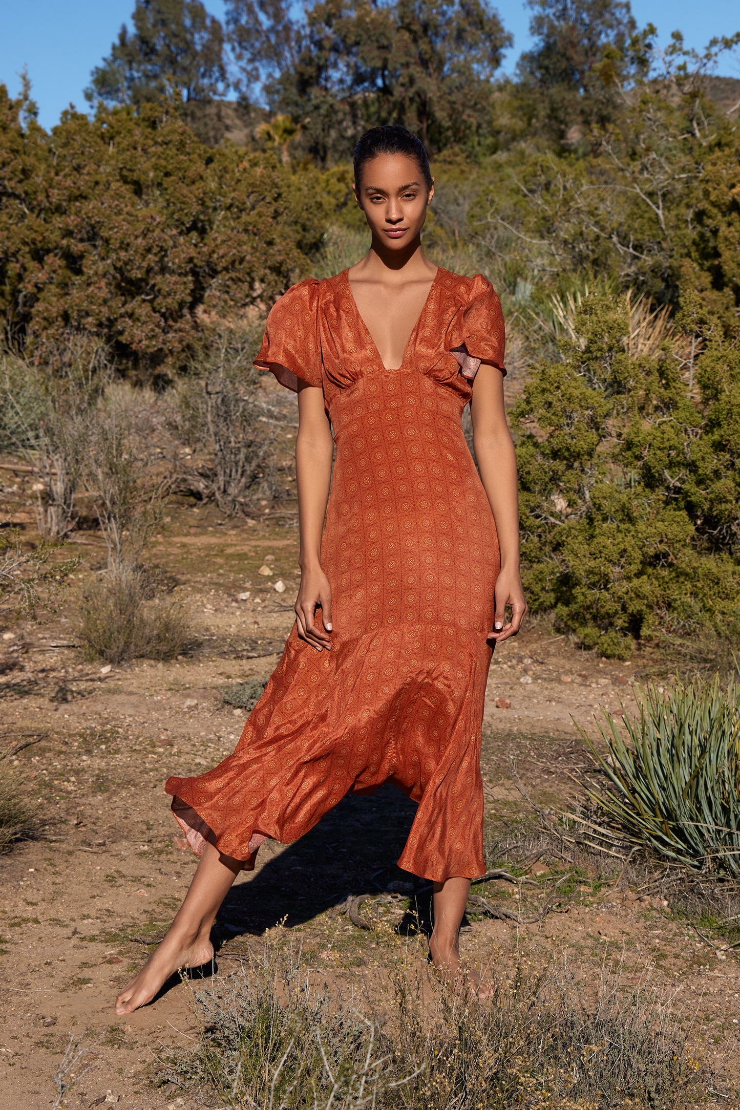 Iris in Vintage Petal Print in Burnt Sienna