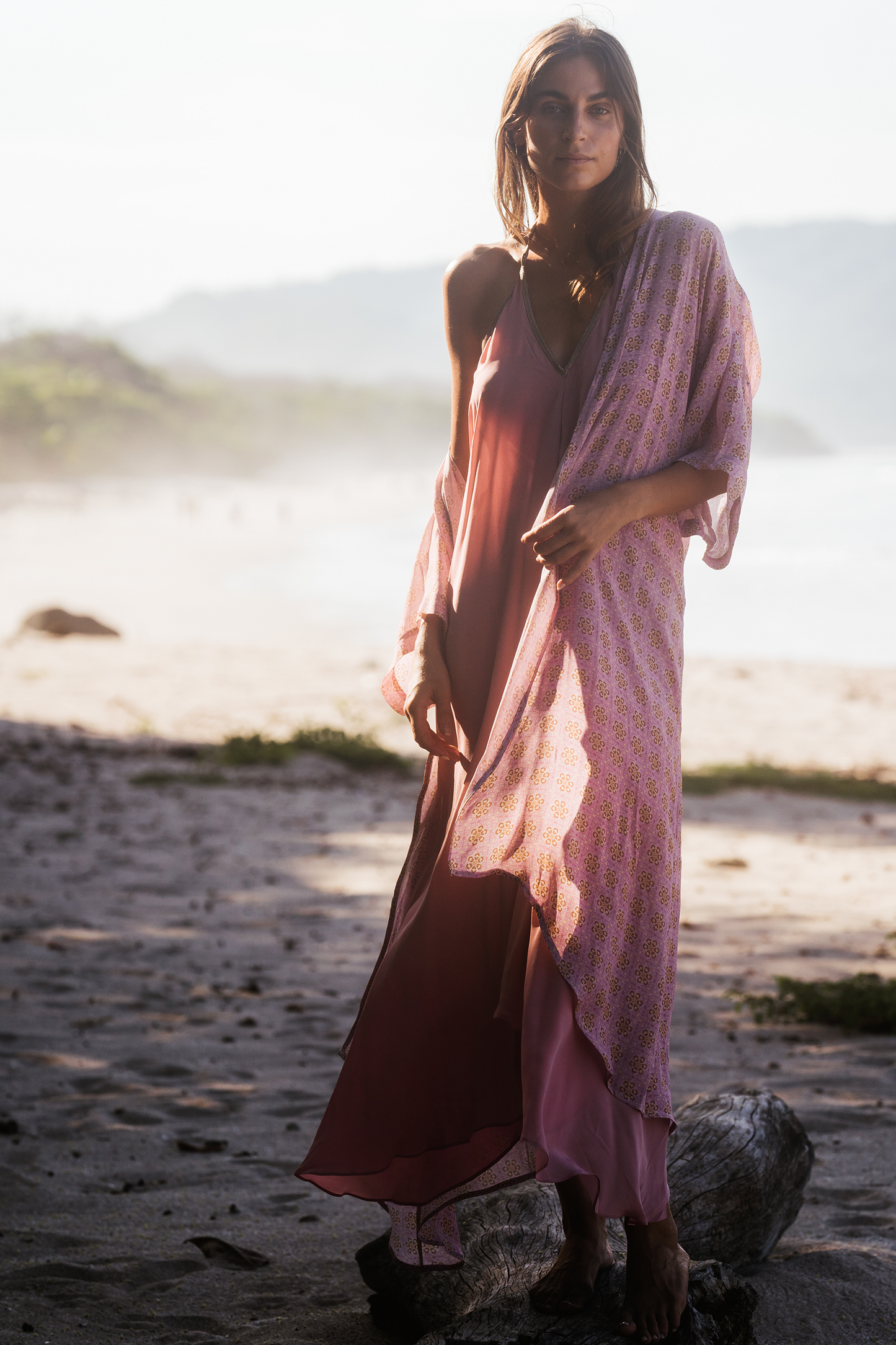 Hera Kimono in Vintage Petal Print in Antique Pink