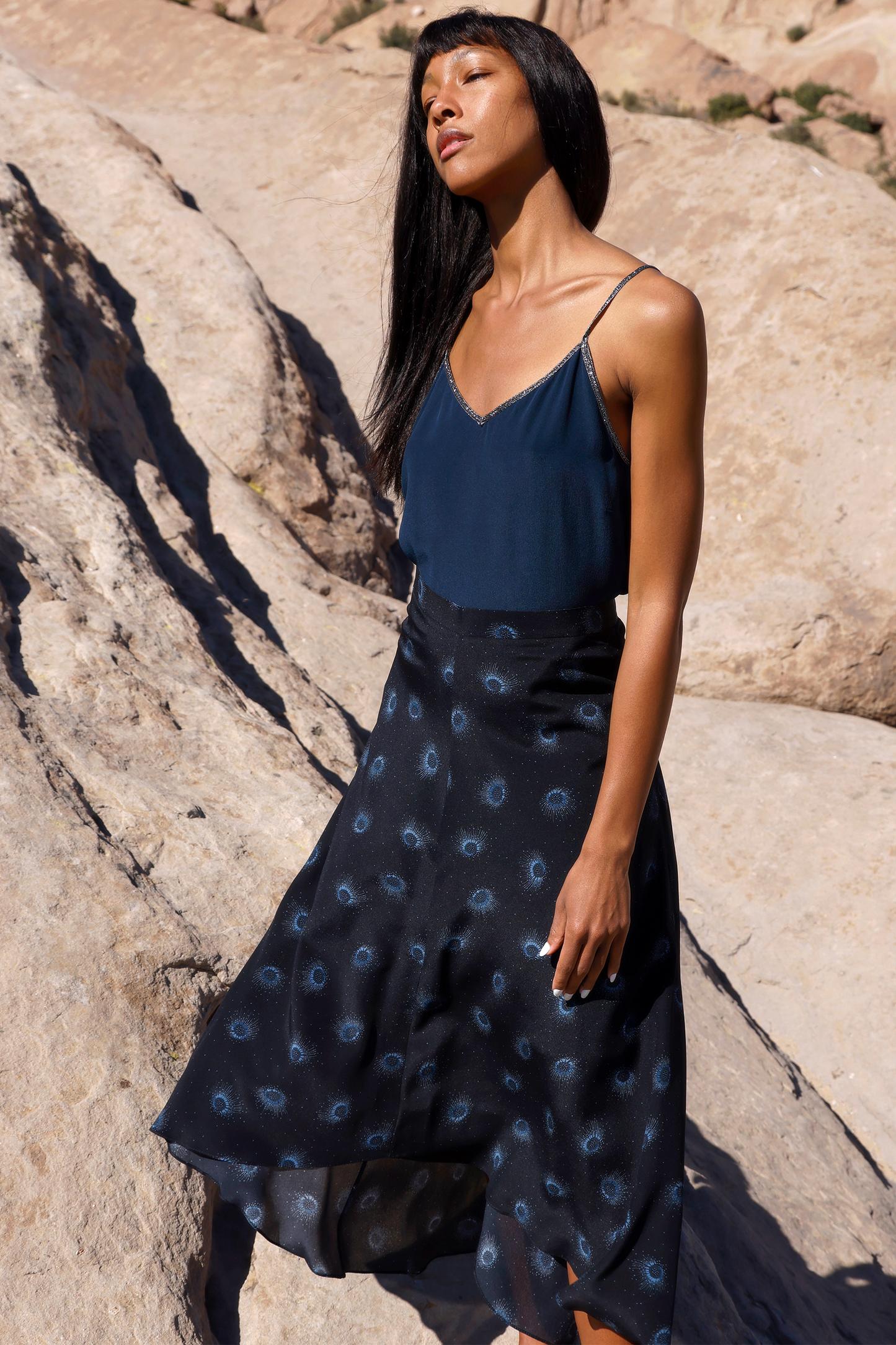 Rhodes in Medusa Print Silk in Midnight