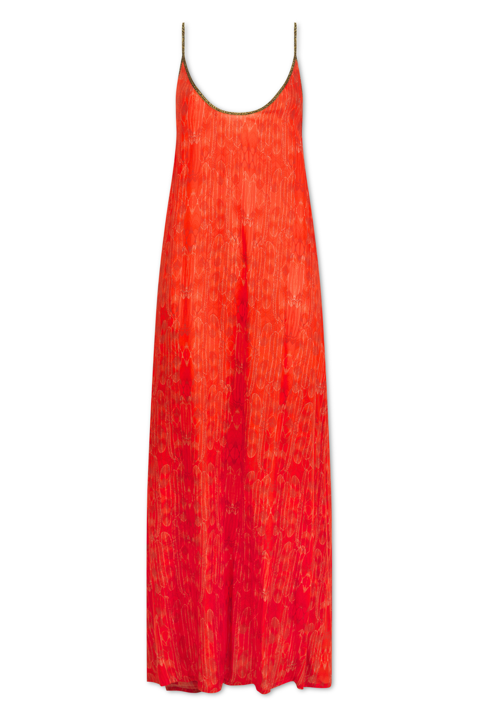 Hestia in Balinese Feather Print in Fire Red