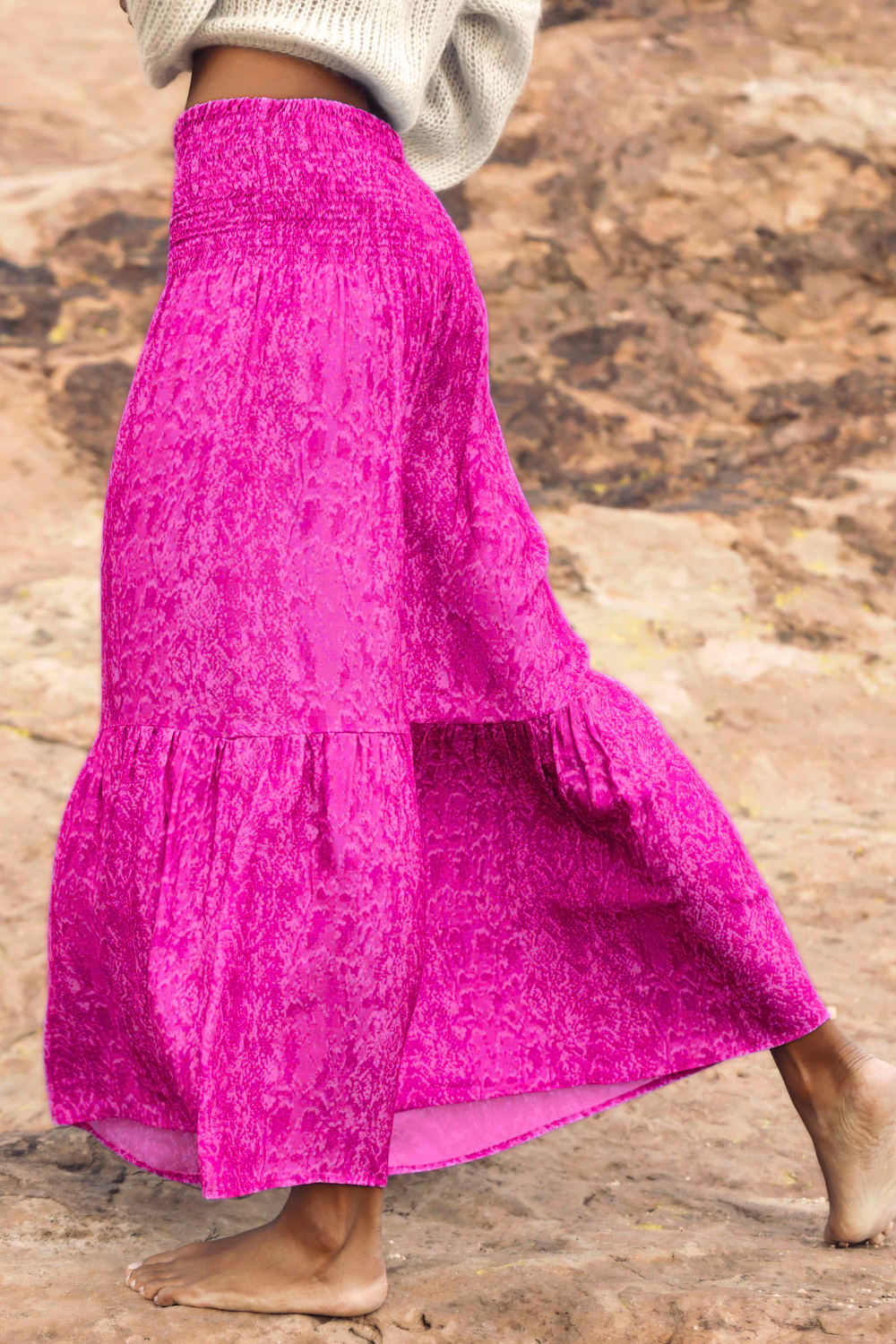 Gaia Skirt in Snake Print in Magenta