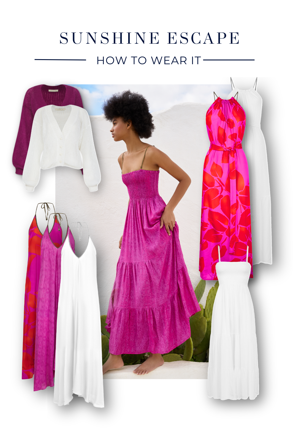 Rhodes Dress in Magenta Feather Print