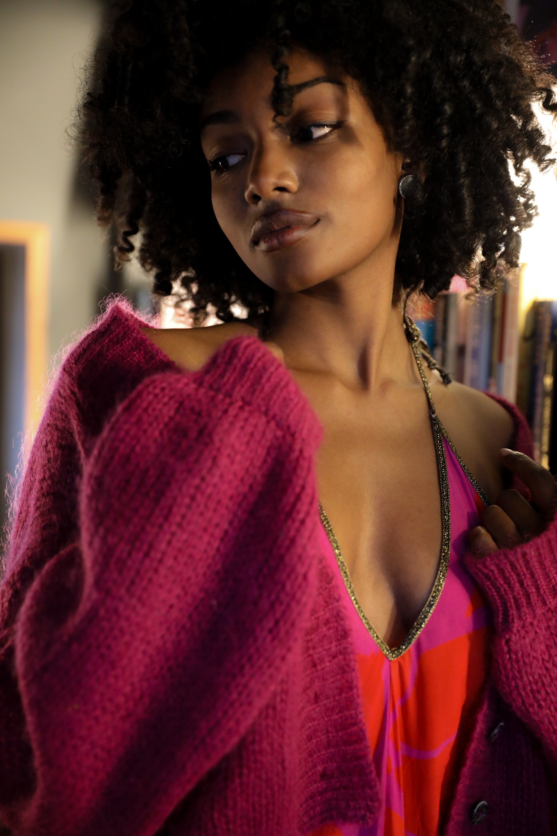 Cropped Cardigan in Magenta