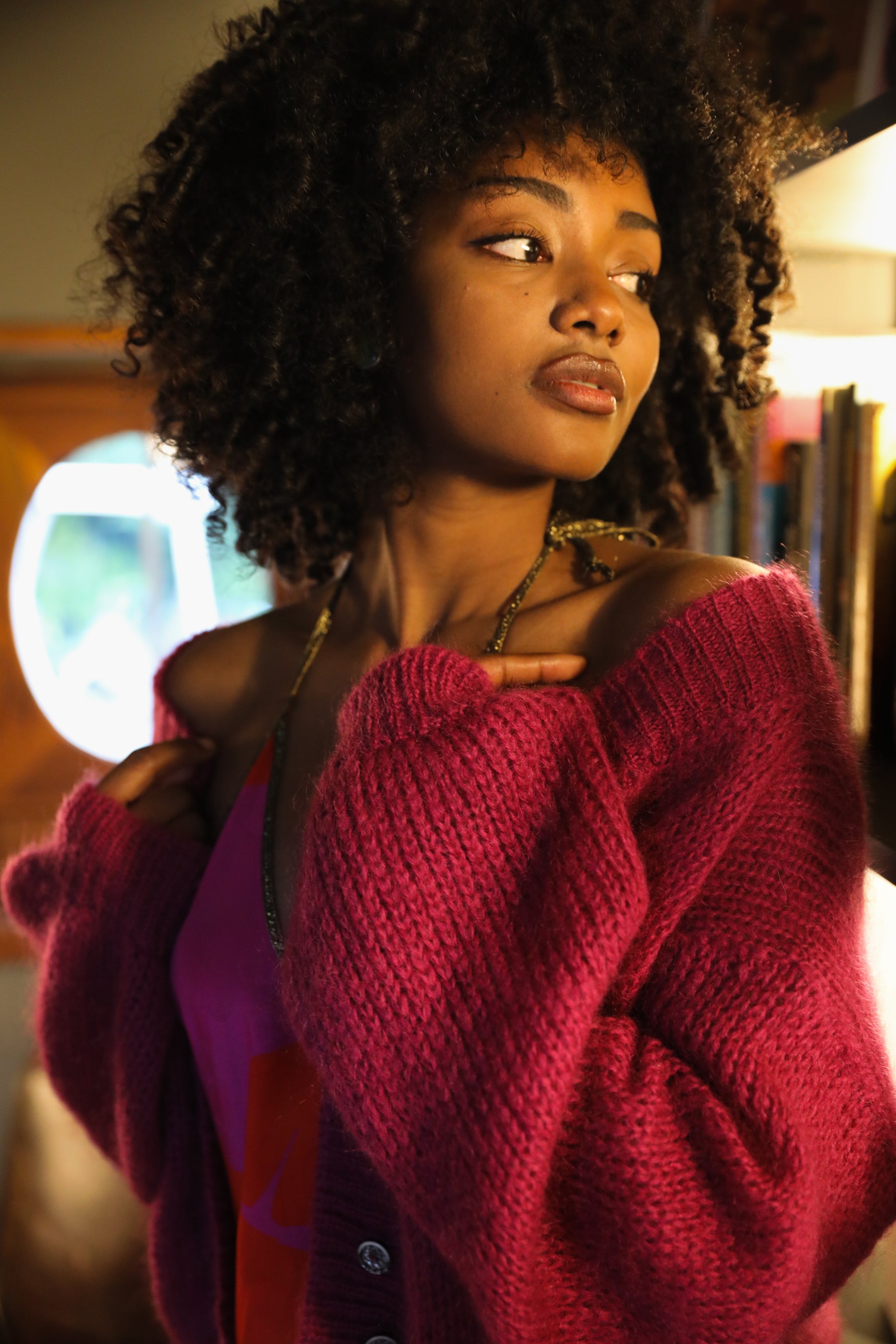 Cropped Cardigan in Magenta