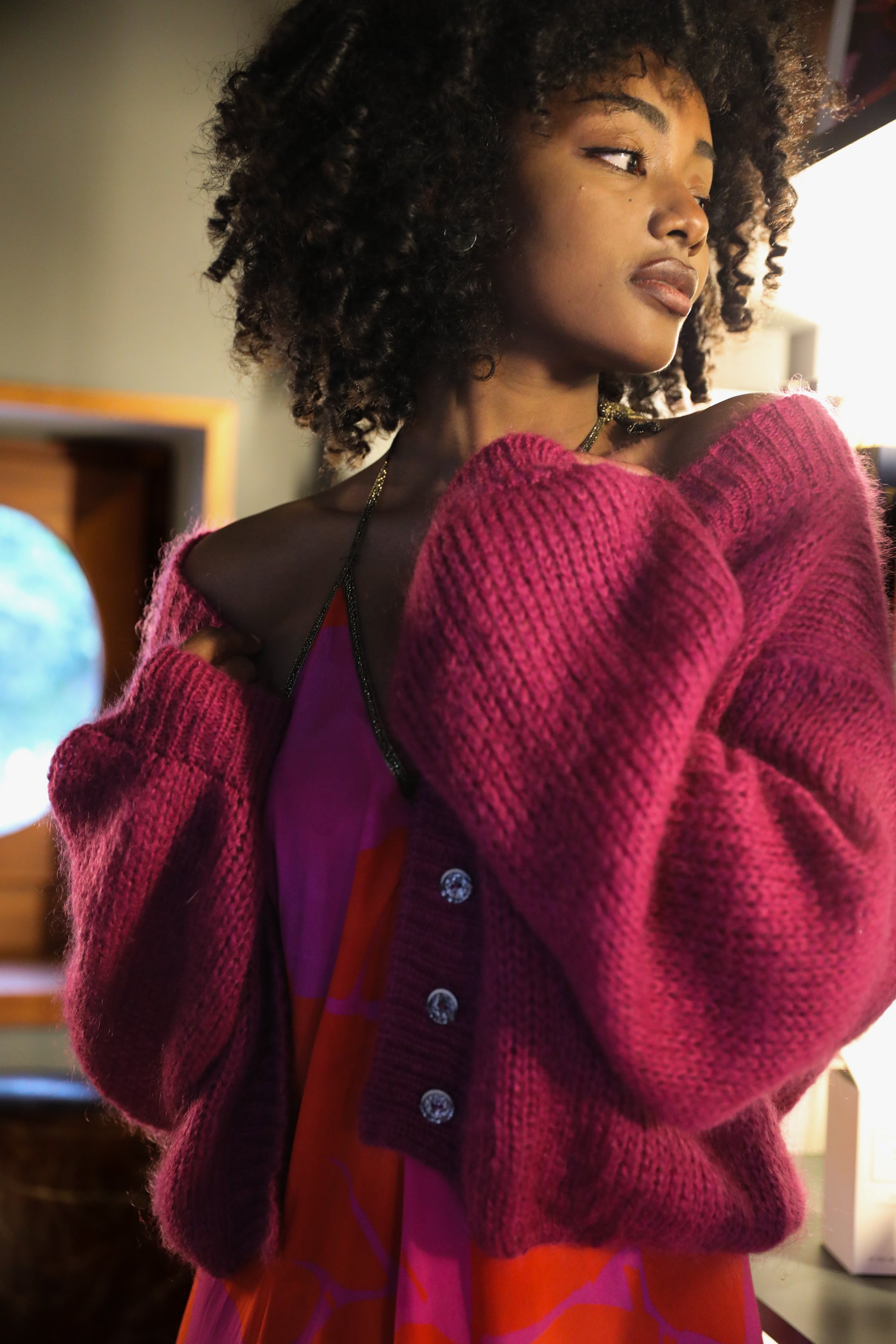 Cropped Cardigan in Magenta
