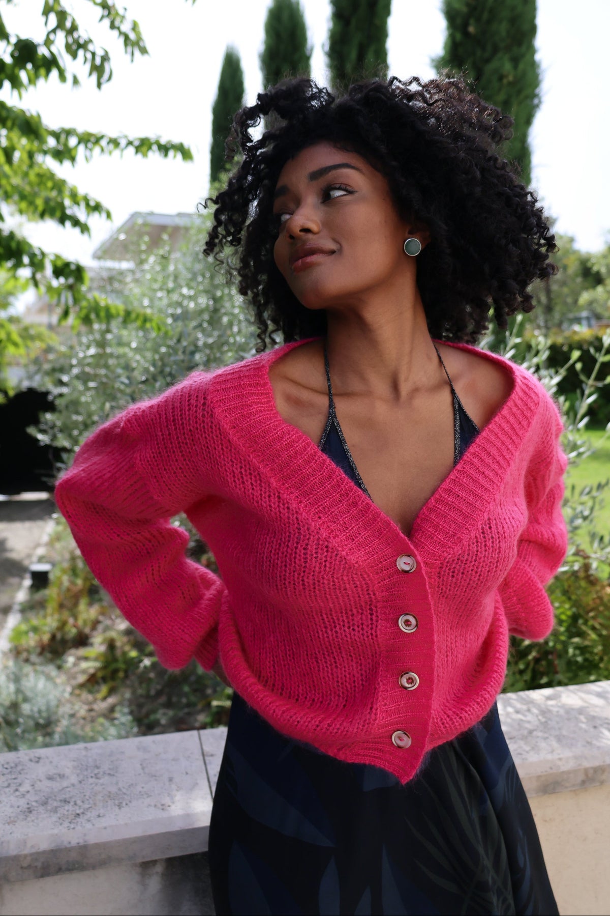 Cropped Cardigan in Bright Pink