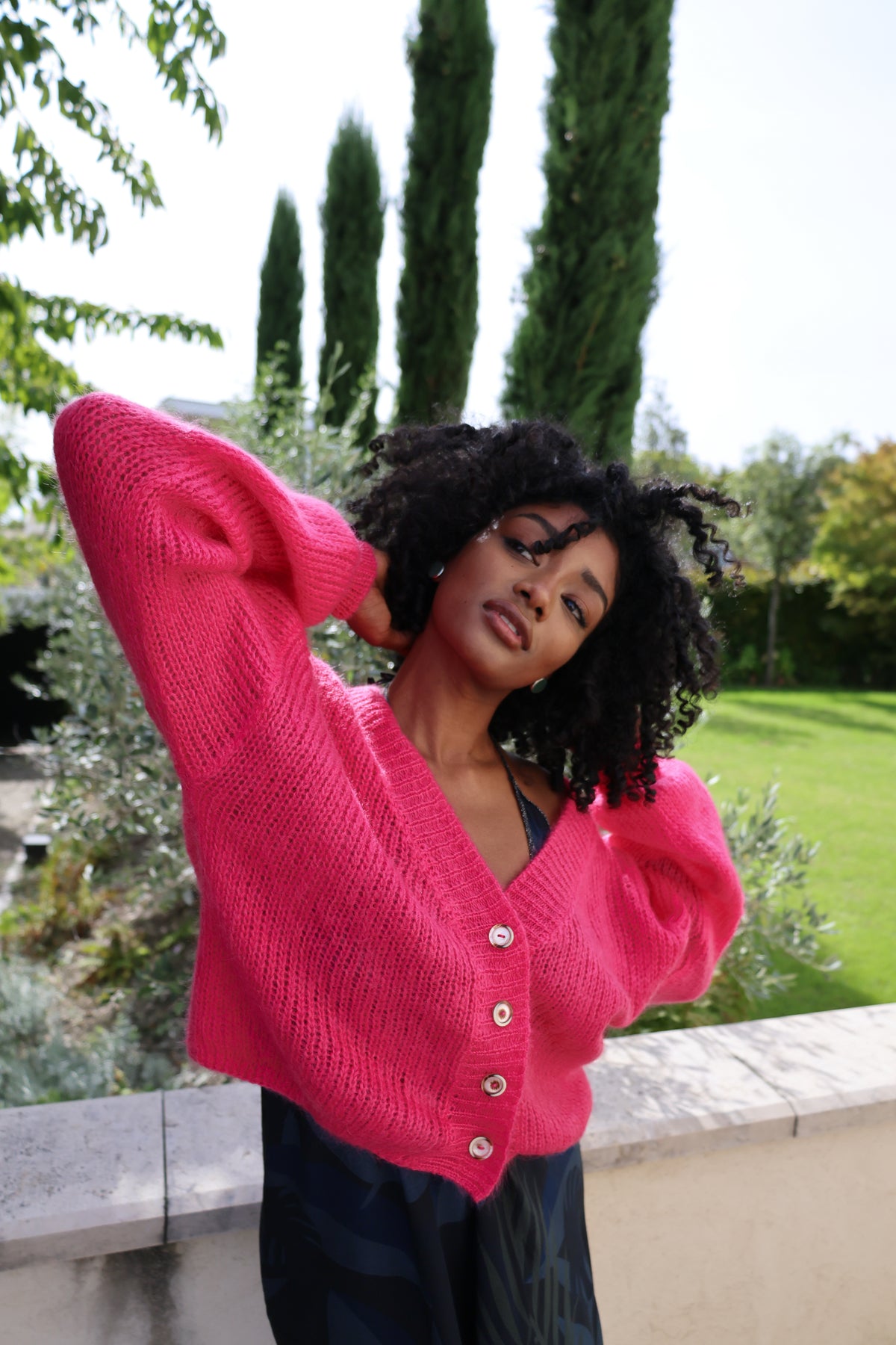Cropped Cardigan in Bright Pink