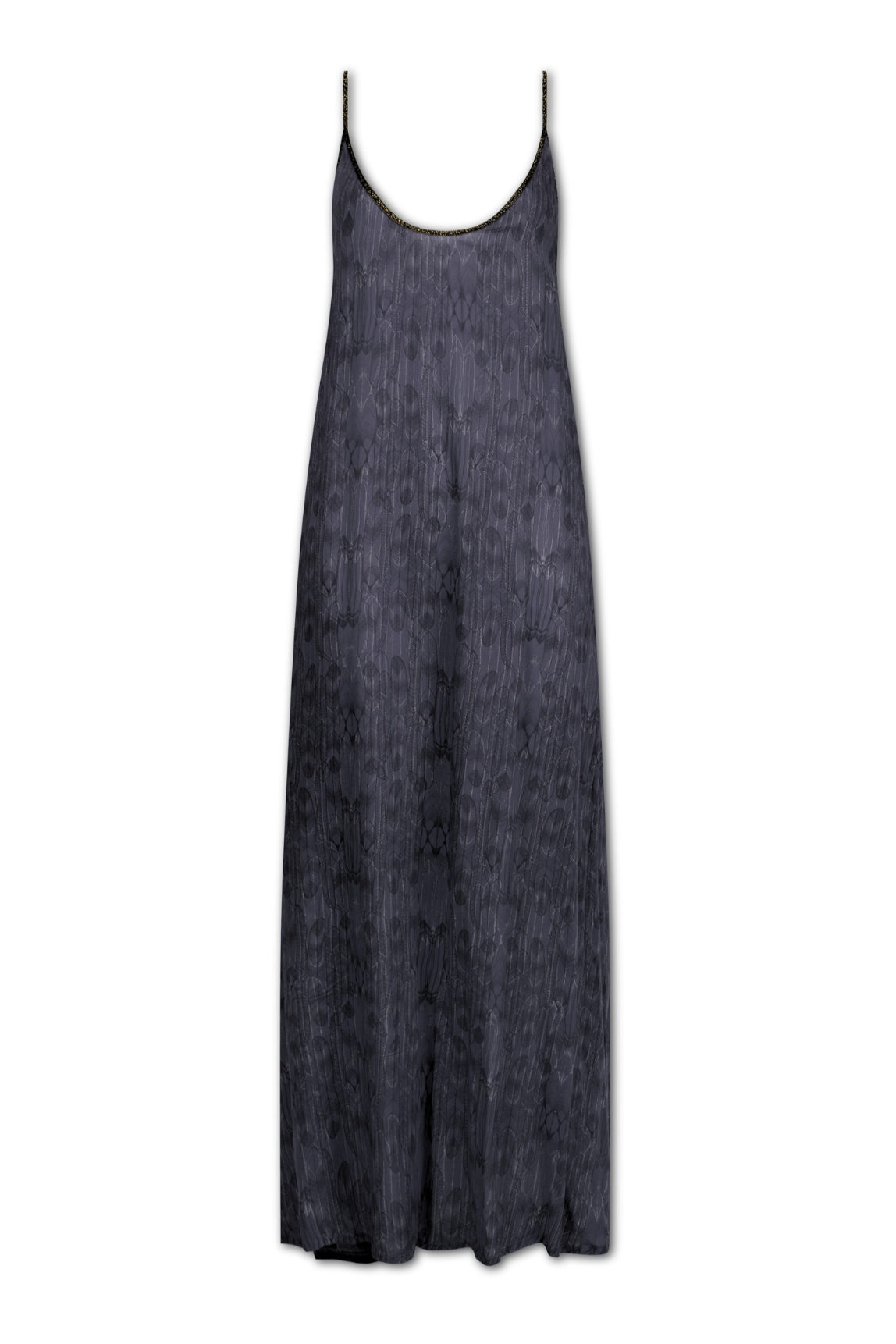Hestia Dress in Charcoal Balinese Feather Print