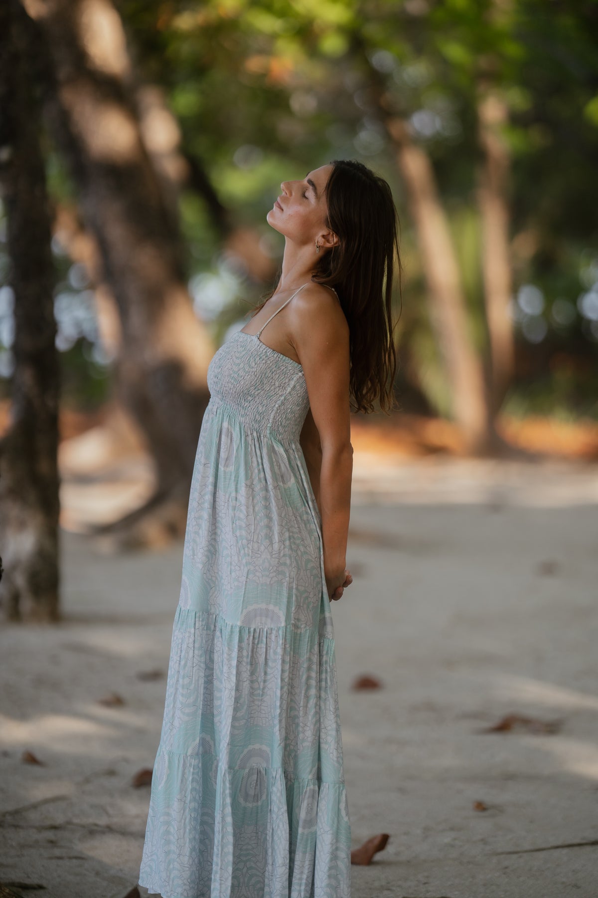Gaia Dress Aqua African Feather Print