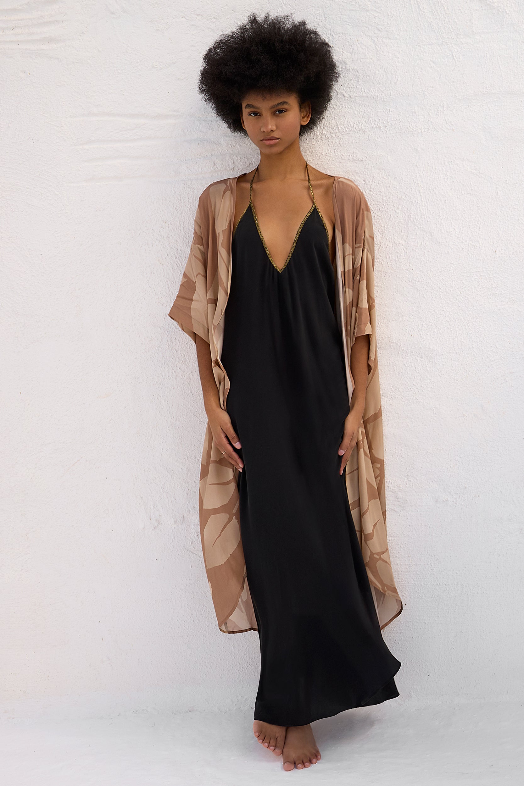 Hera Kimono in Mocha Foglia Print