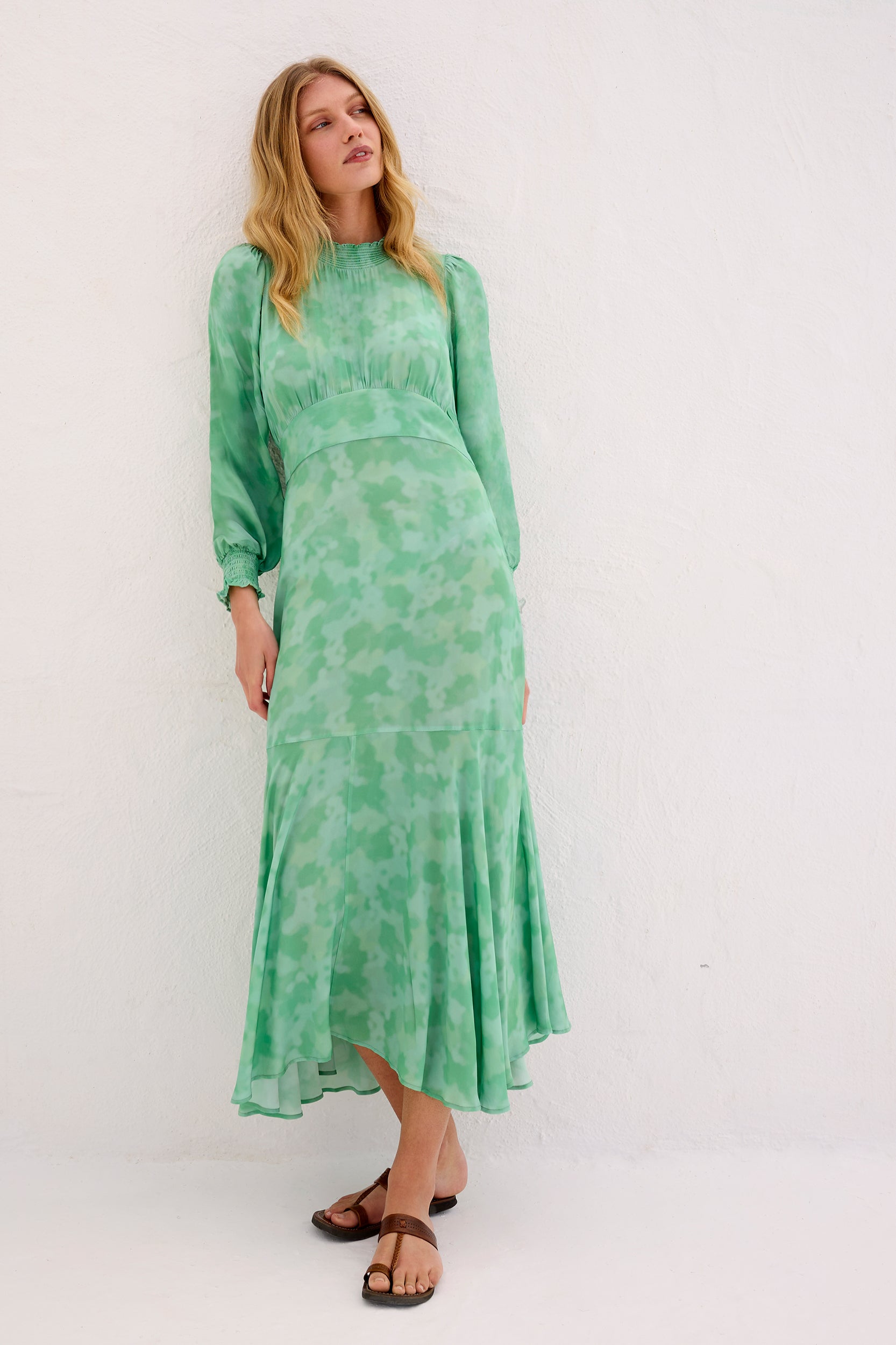 Hemera Dress in Green Watercolour Print