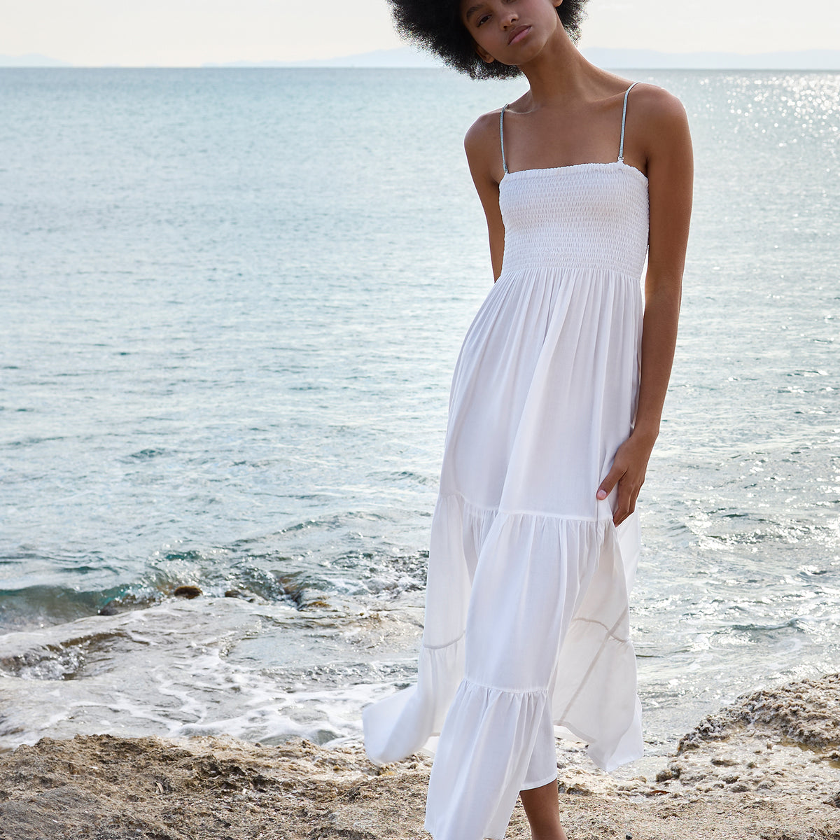 textured knitted dress Hazel Textured Knit Midi Dress • Crema M / Crema main image 1