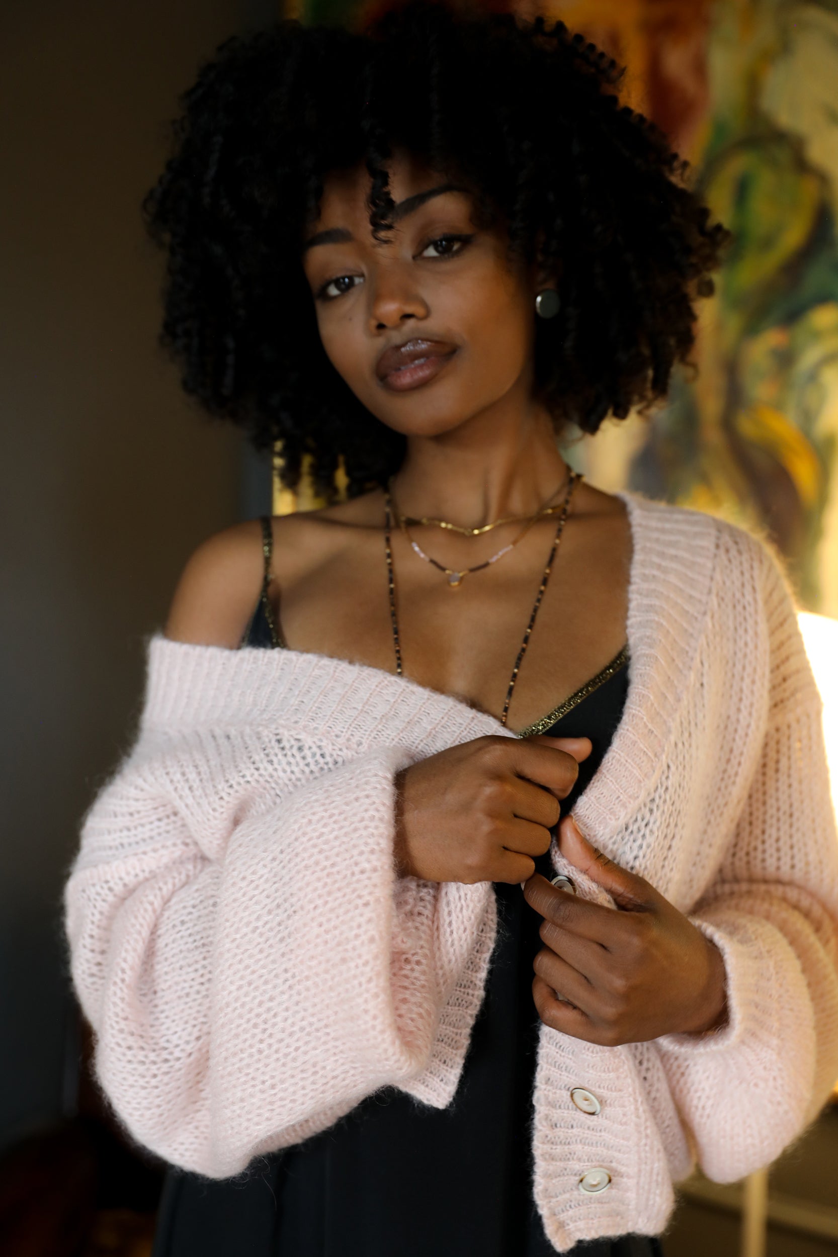 Cropped Cardigan in Blush