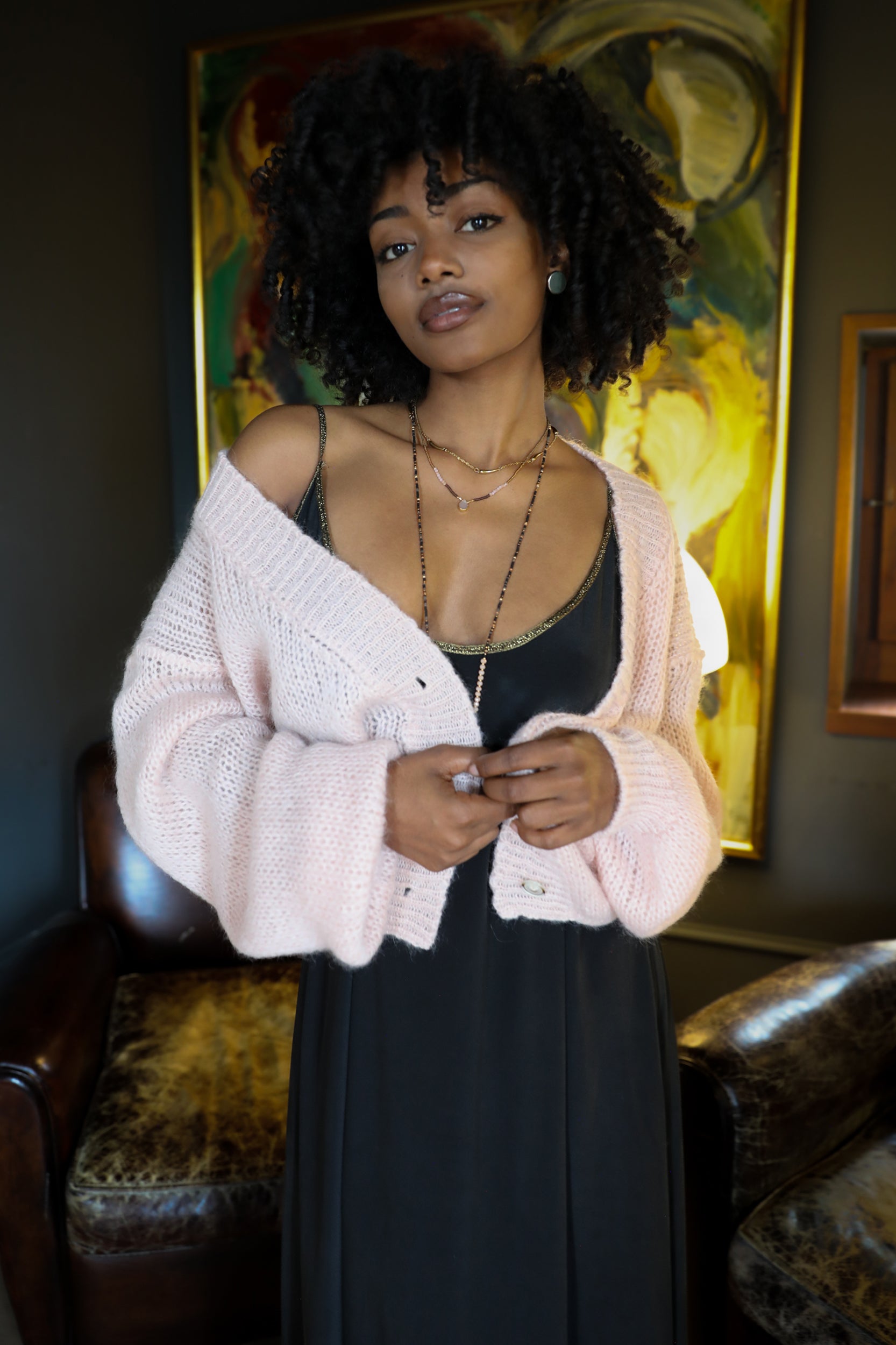 Cropped Cardigan in Blush