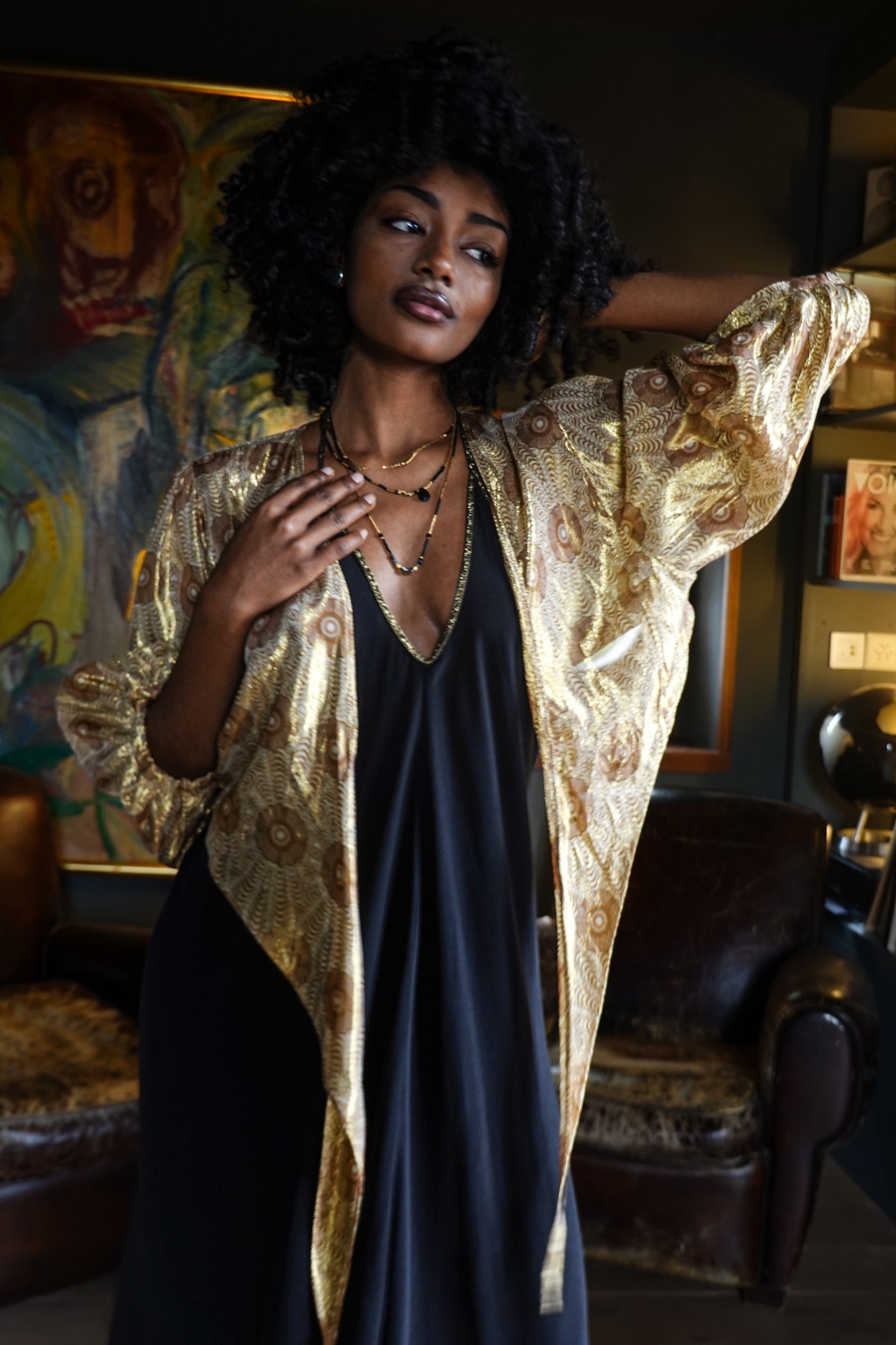 Bolero in Gold Peacock Print