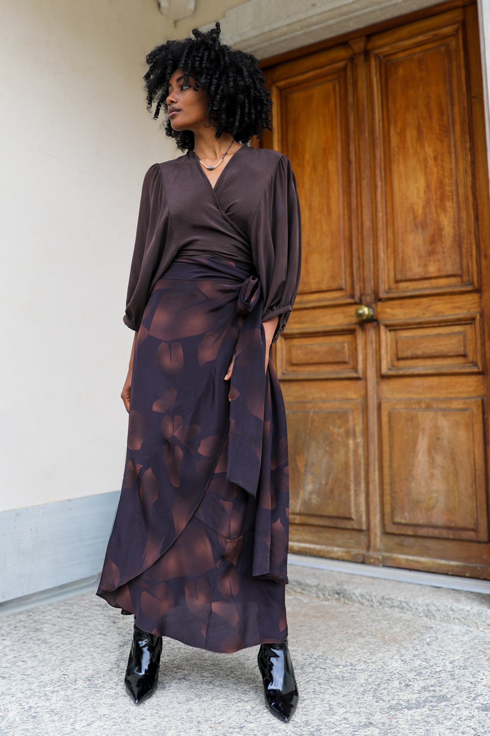 Calypso Skirt in Chocolate Foglia Print