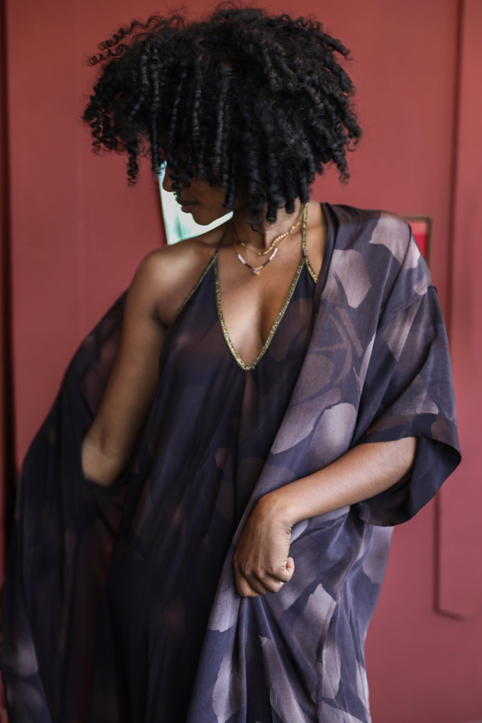 Rhodes Dress in Chocolate Foglia Print