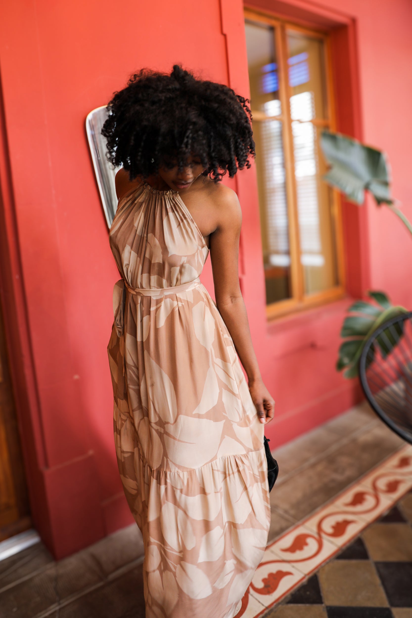 Astrea Dress in Mocha Foglia Print