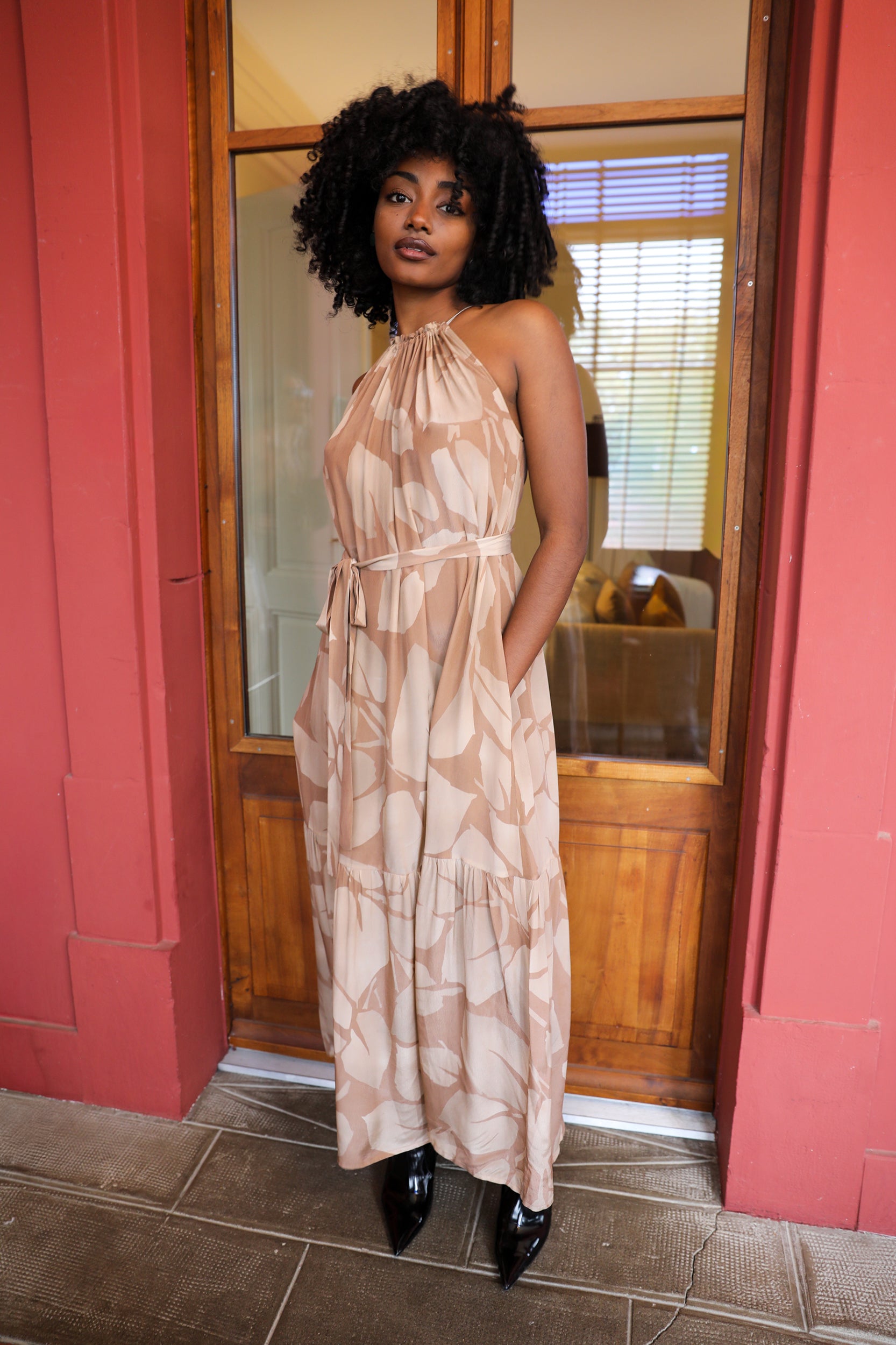 Astrea Dress in Mocha Foglia Print