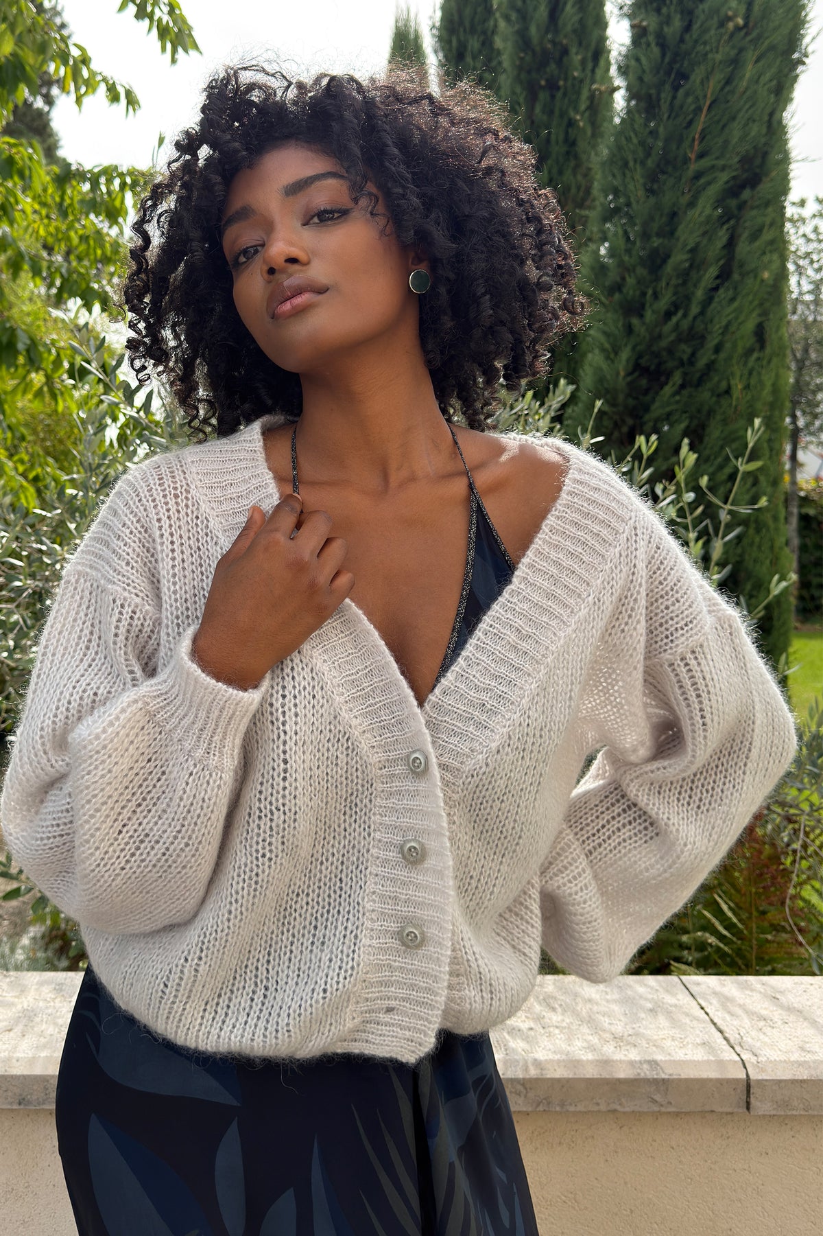Cropped Cardigan in Silver