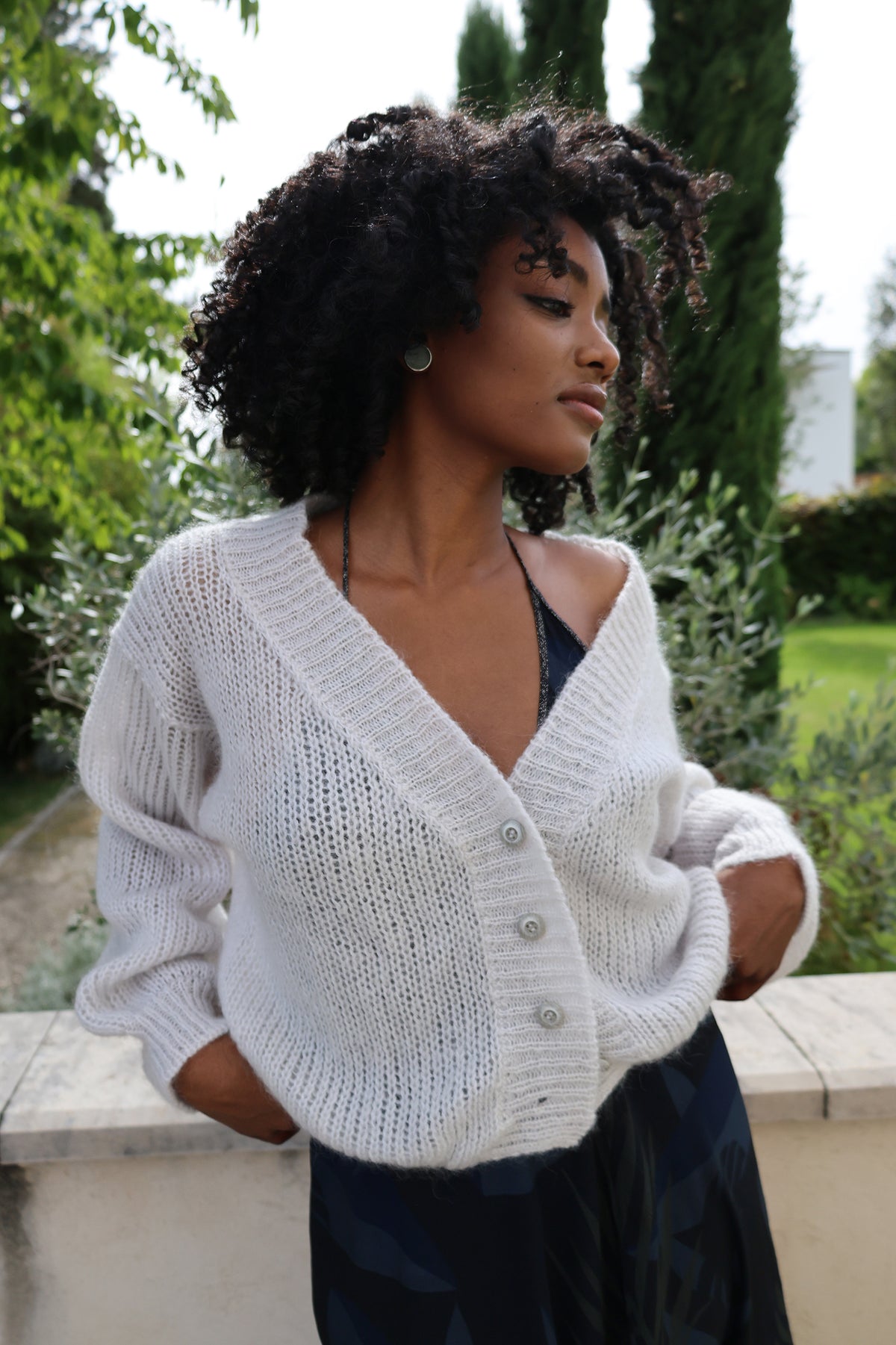 Cropped Cardigan in Silver