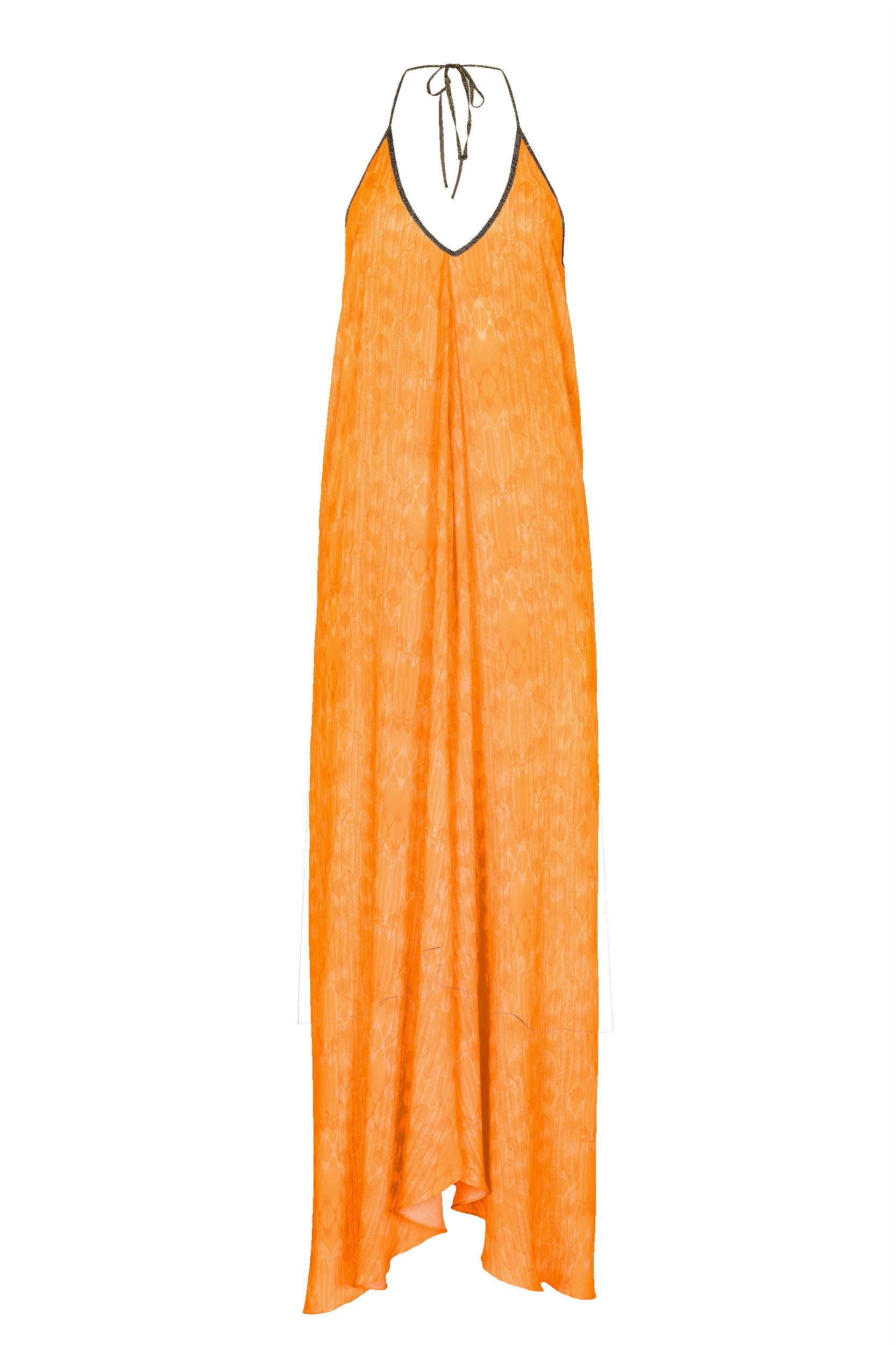Rhodes Dress in Tangerine Feather Print