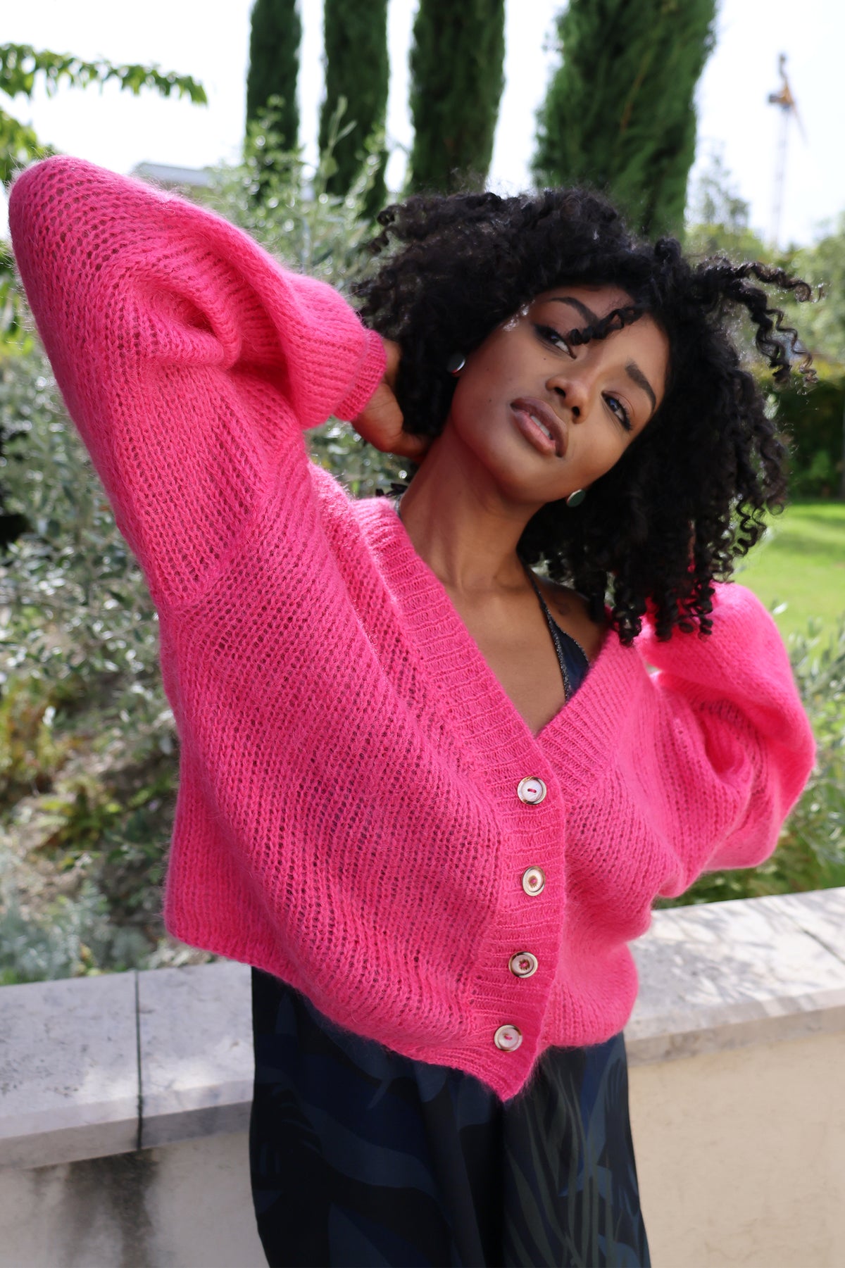 Cropped Cardigan in Fuschia