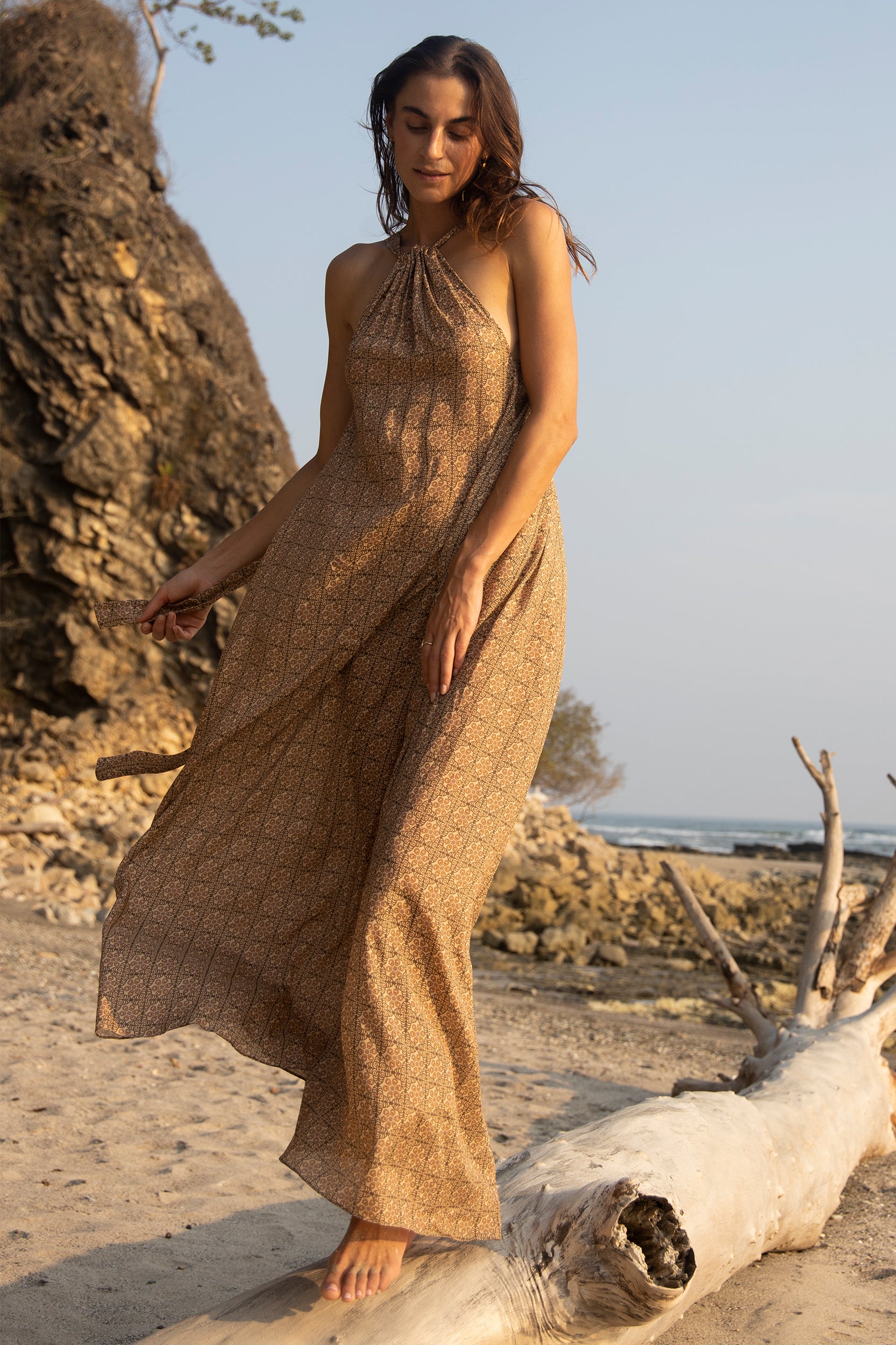 Hebe Dress in Caramel Vintage Petal Print