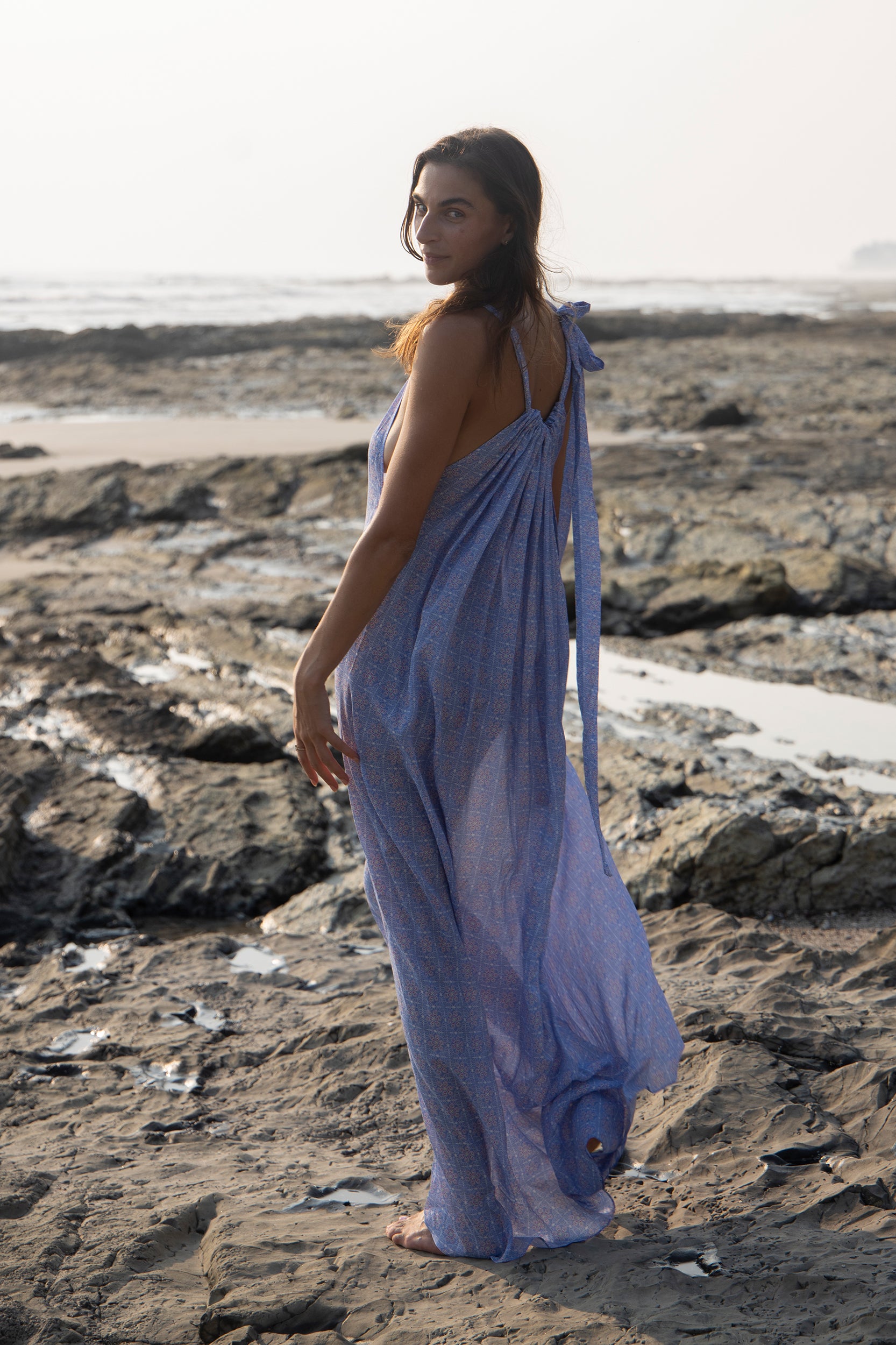 Hebe Dress in Cornflower Blue Vintage Petal Print