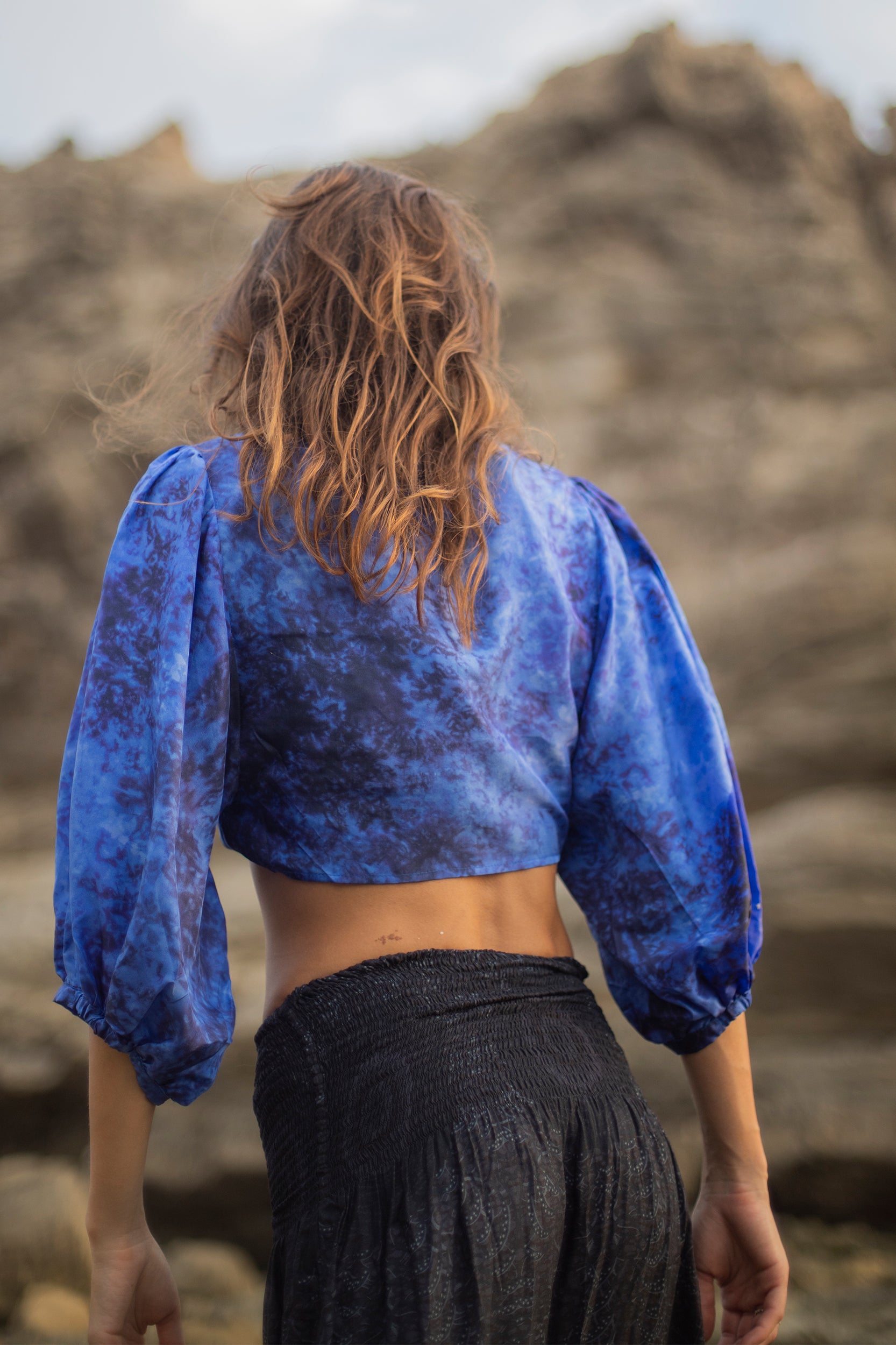 Bolero in Jaipur Blue Tie-Dye Print Silk