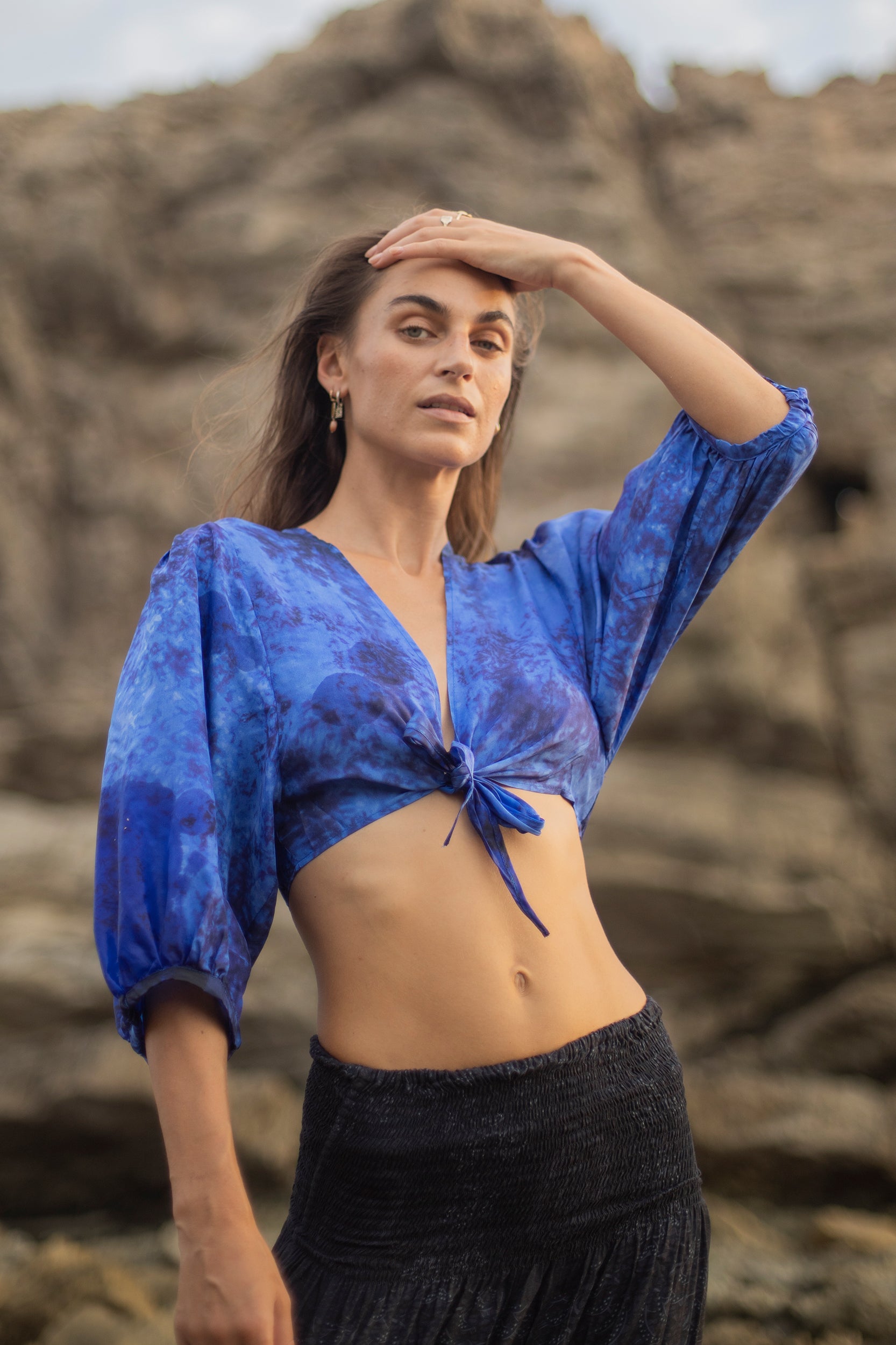 Bolero in Jaipur Blue Tie-Dye Print Silk