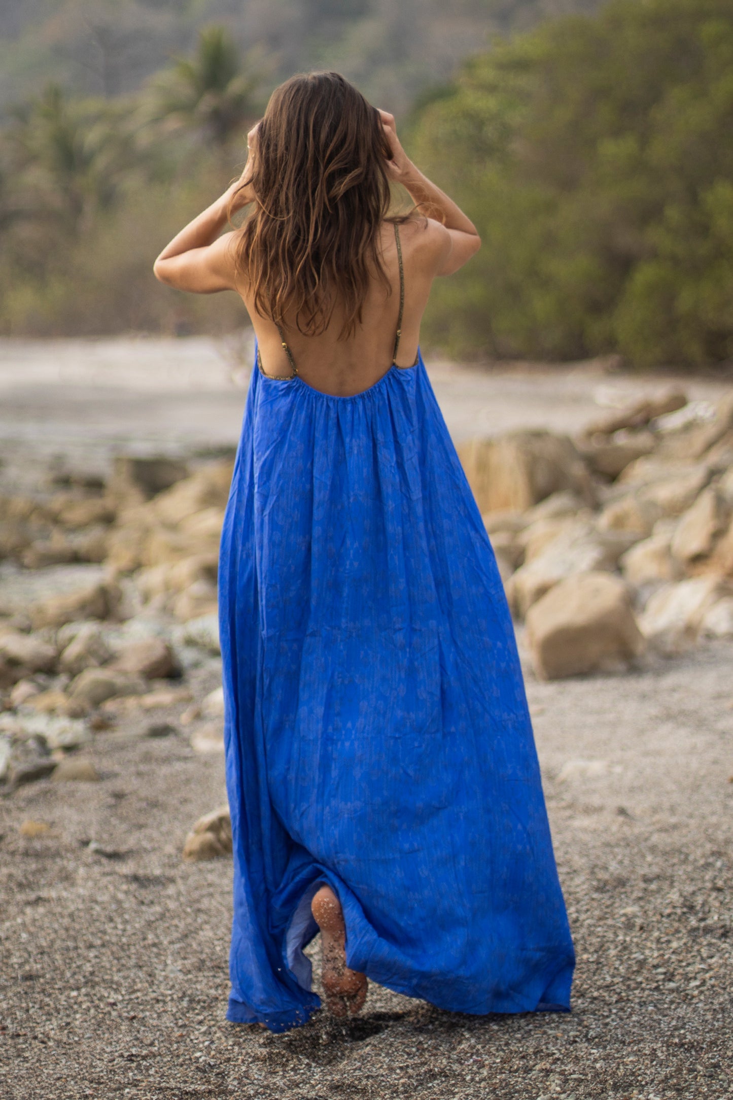 Hestia in Balinese Feather Print in Jaipur Blue