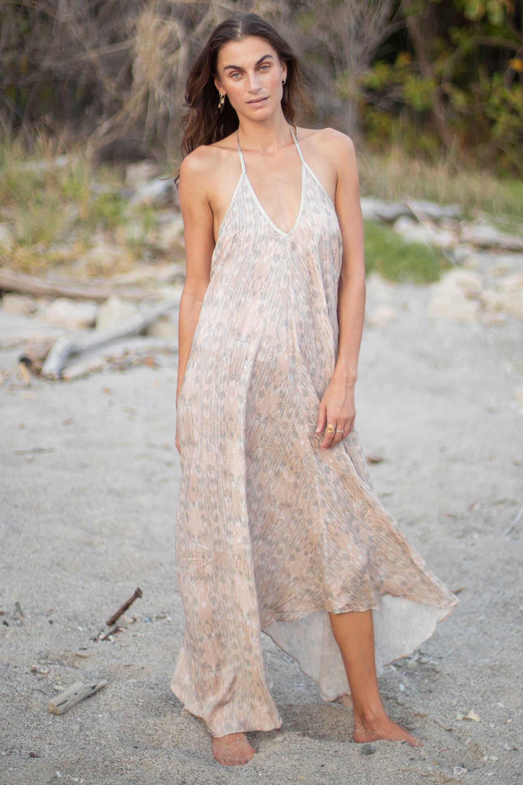 Rhodes Dress in Sand Balinese Feather Print
