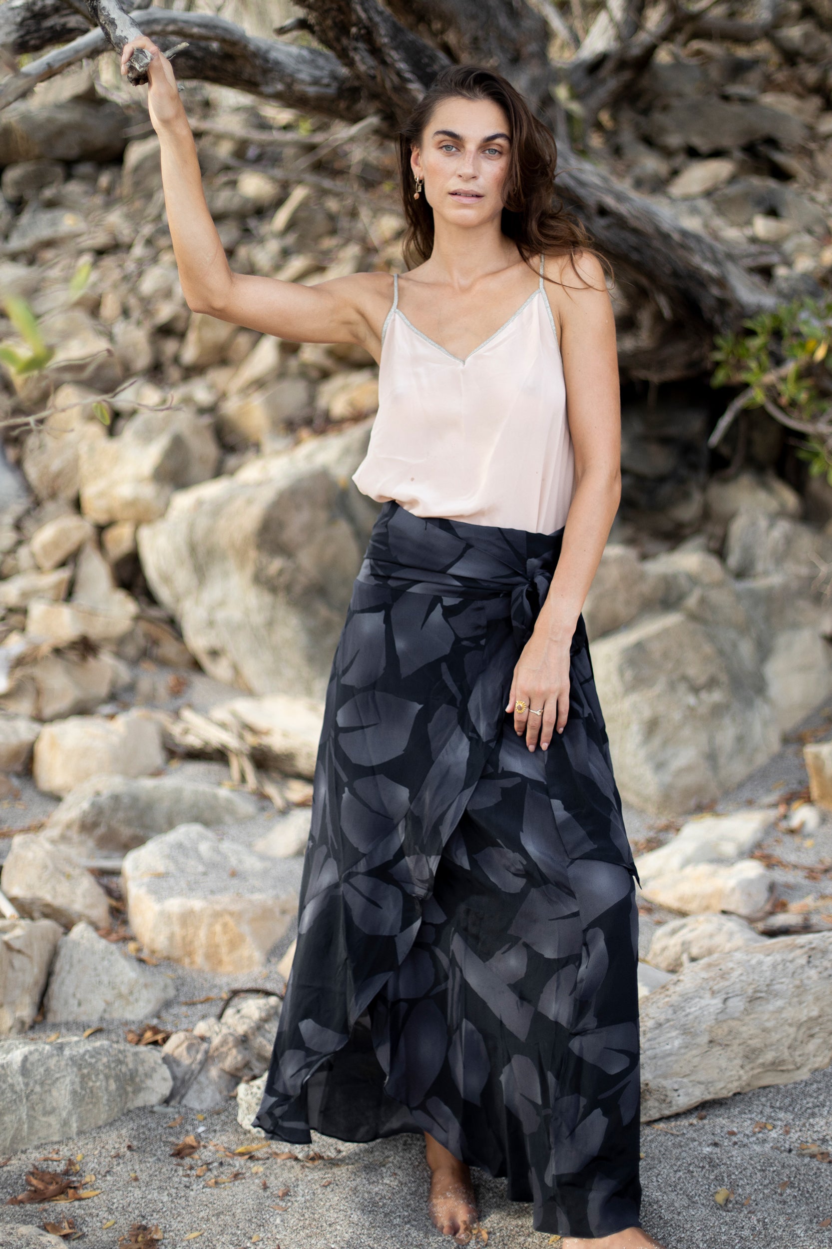 Calypso Skirt in Charcoal Foglia Print