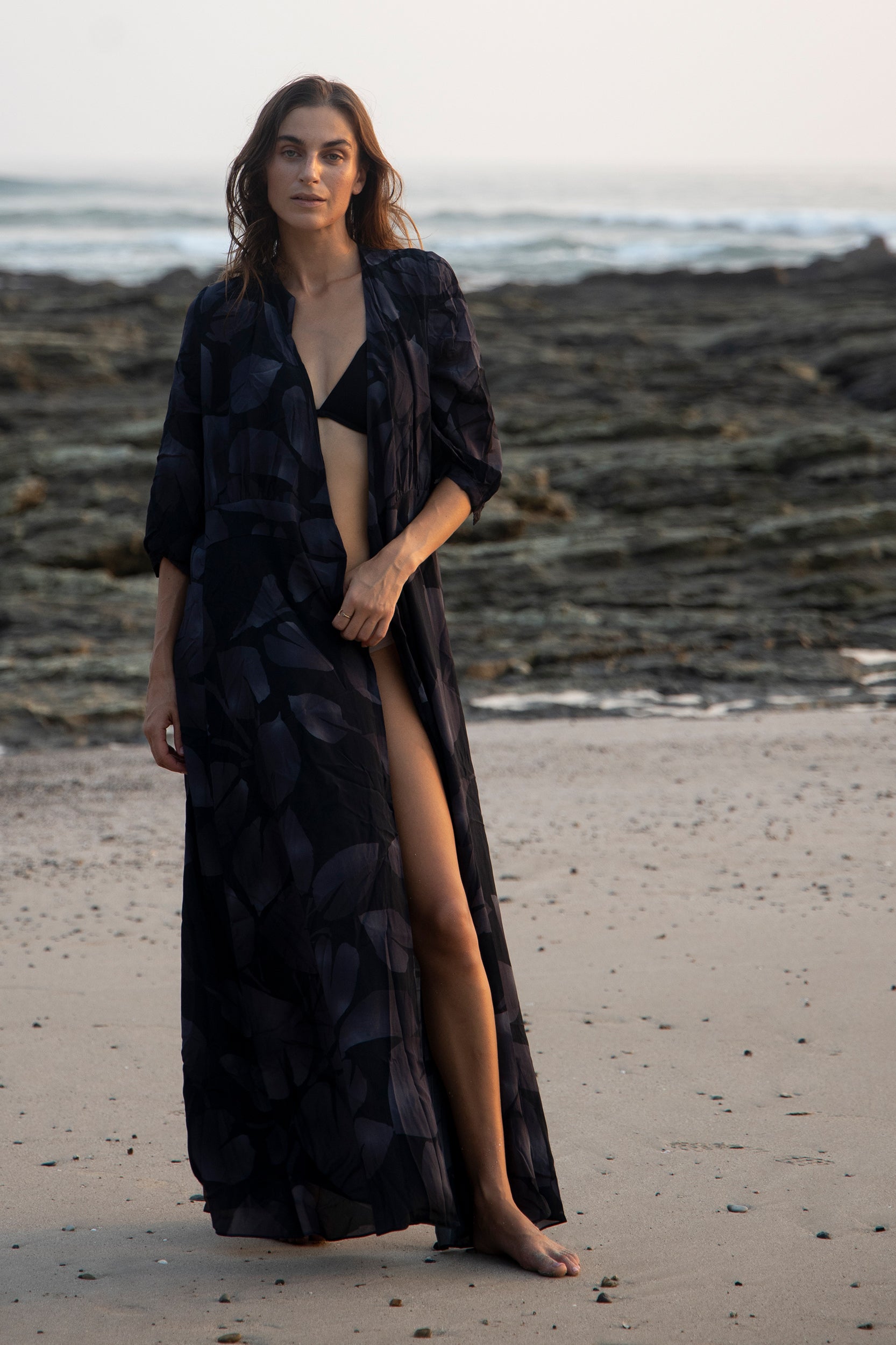 Athena Dress in Charcoal Foglia Print