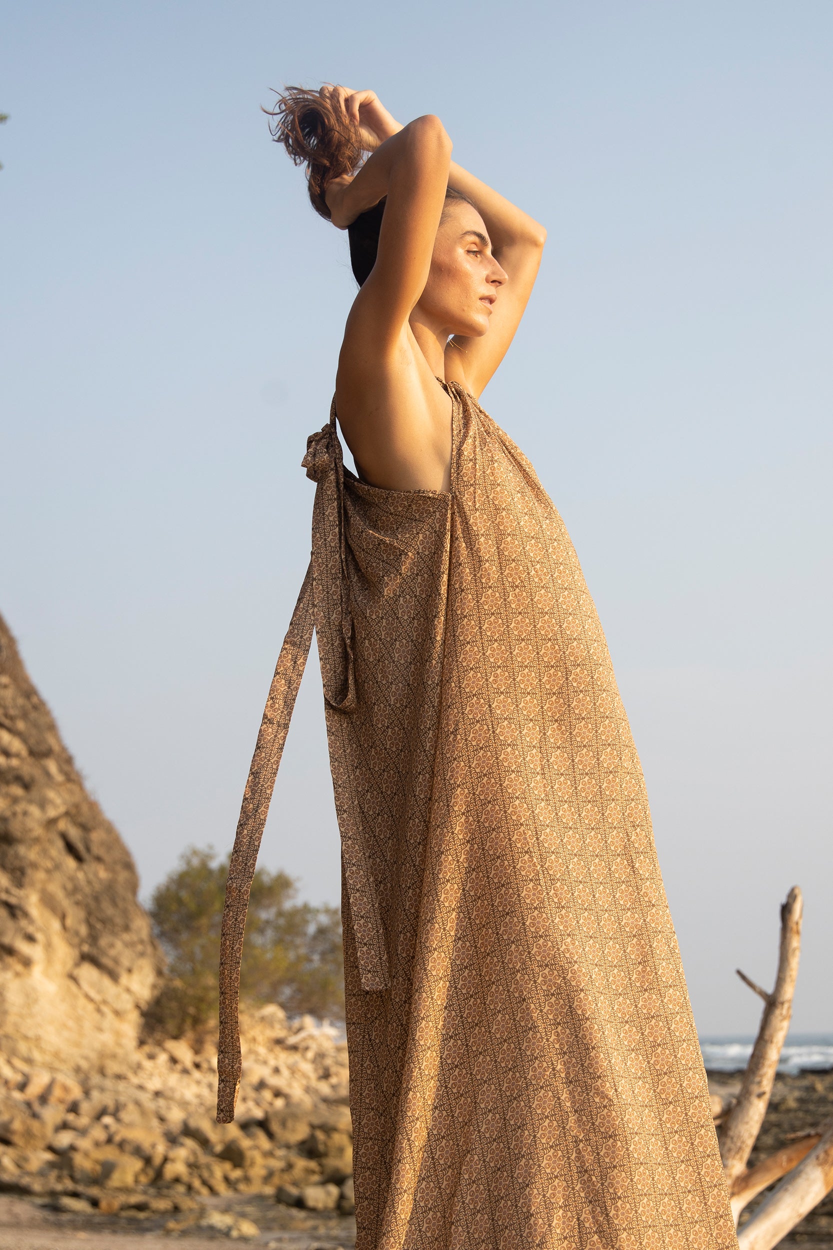 Hebe Dress in Caramel Vintage Petal Print