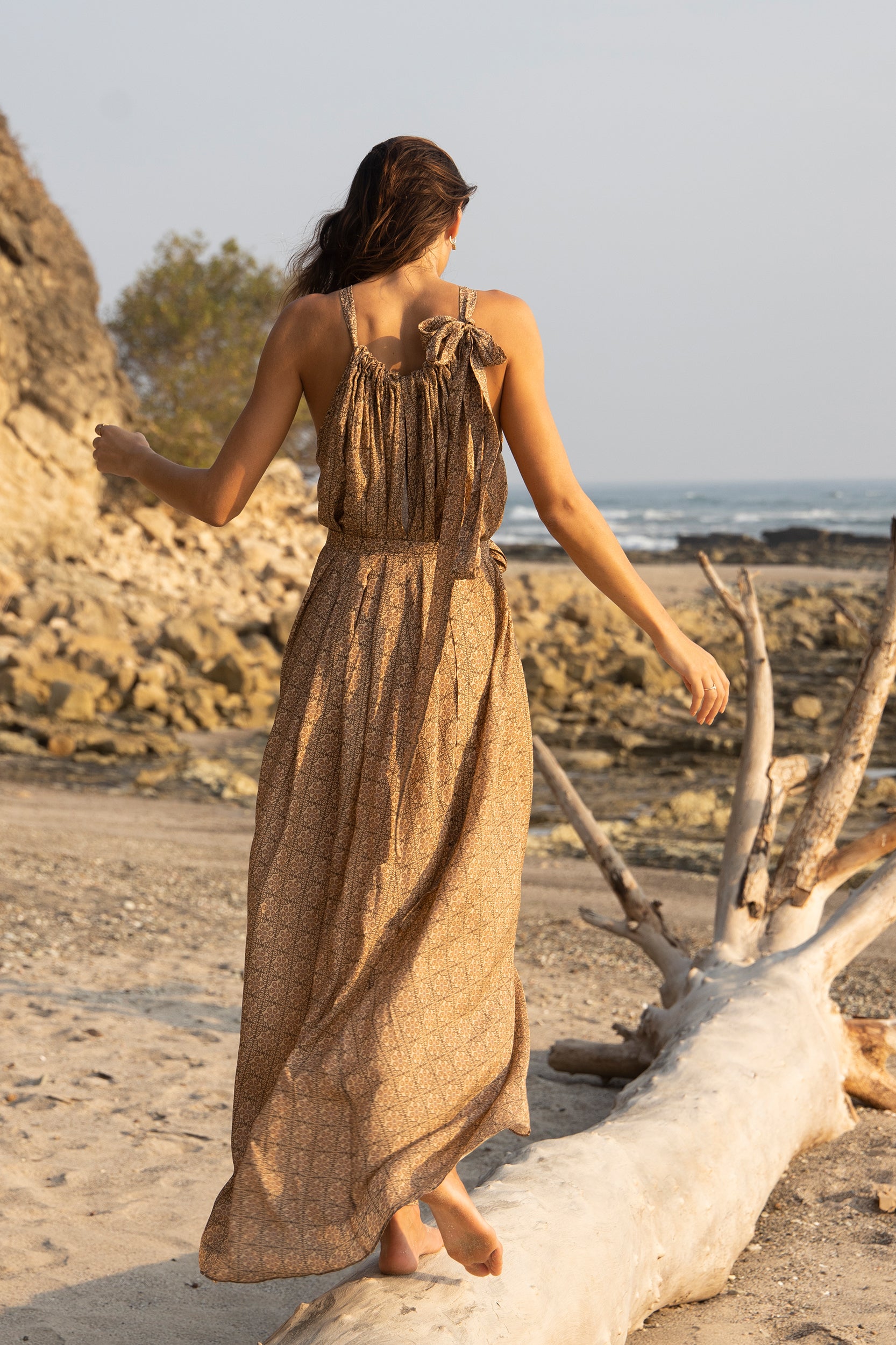 Hebe Dress in Caramel Vintage Petal Print