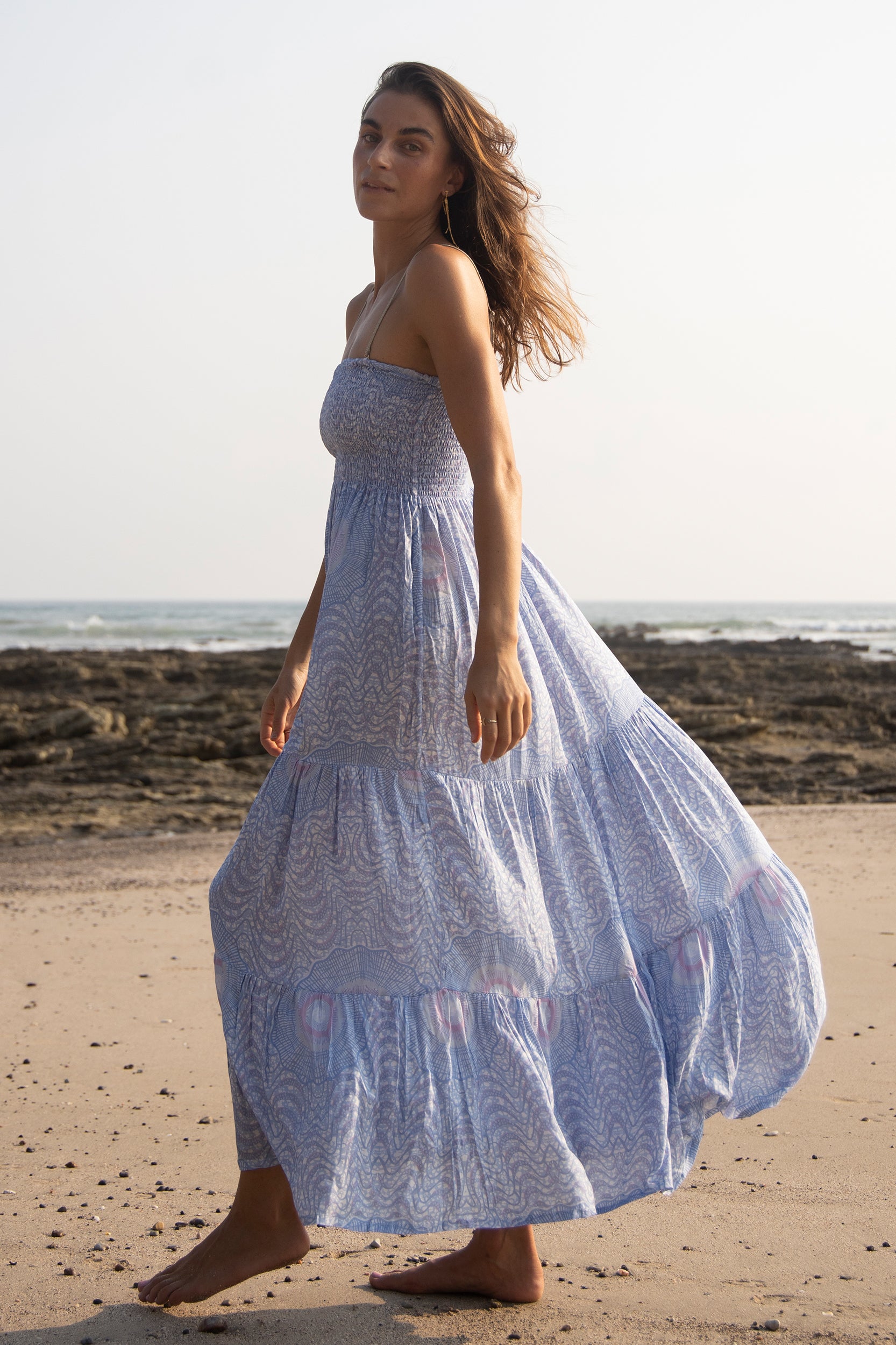 Gaia in African Peacock Print in Dusty Sweetpea