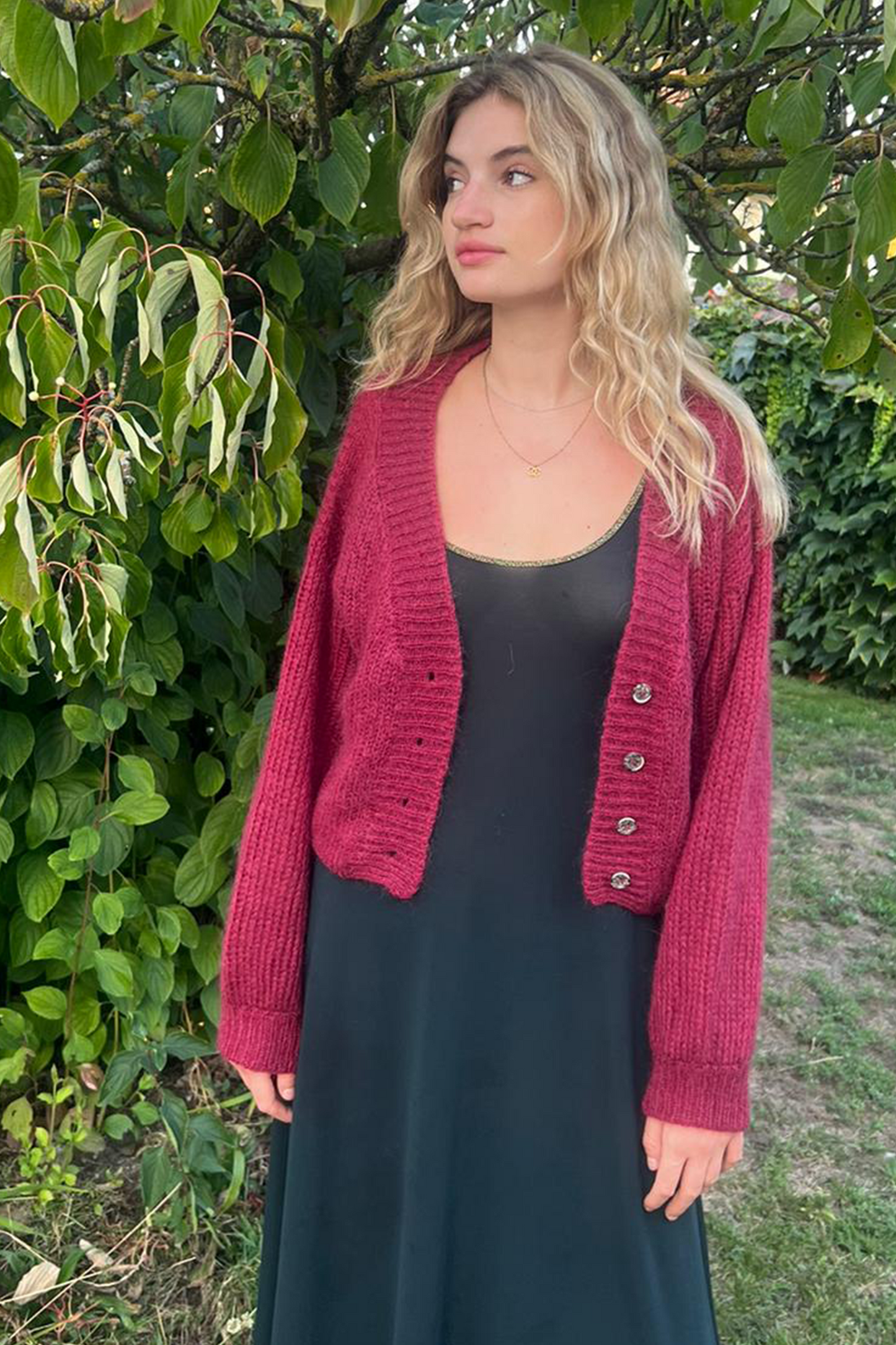 Cropped Cardigan in Cherry